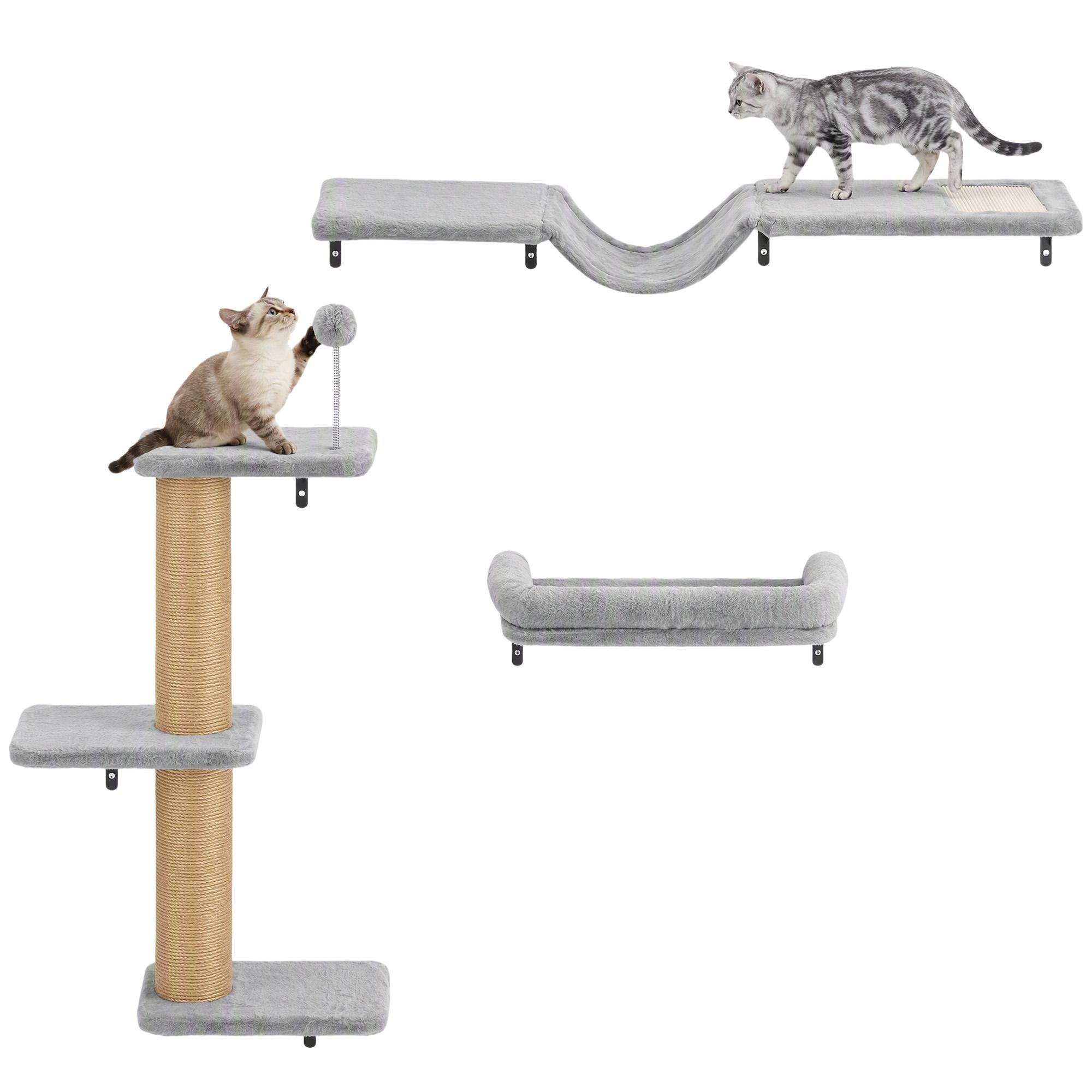 Grey Three-Tier Cat Wall with Bed and Hammock