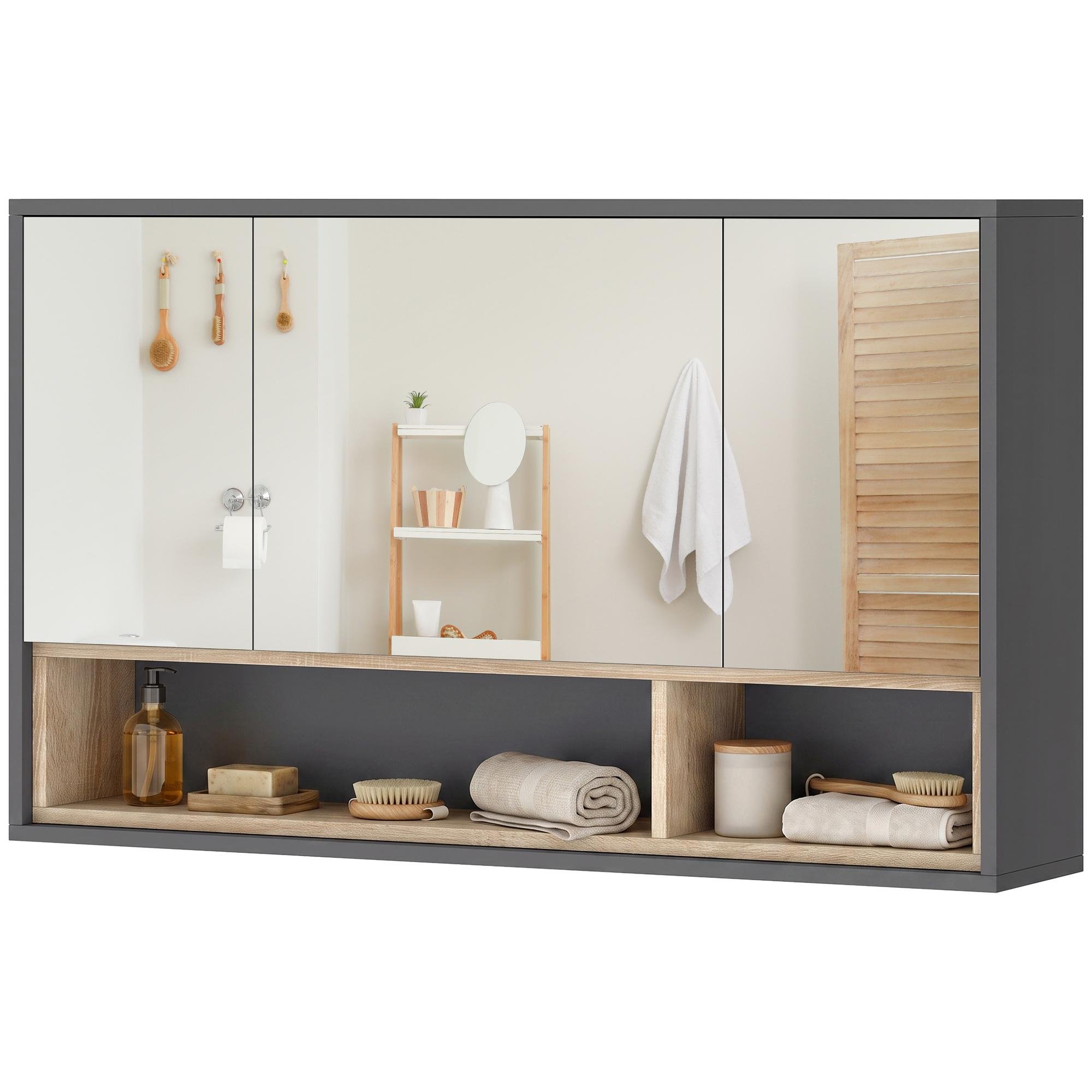 Grey 39 Inch Medicine Cabinet with Mirror Storage