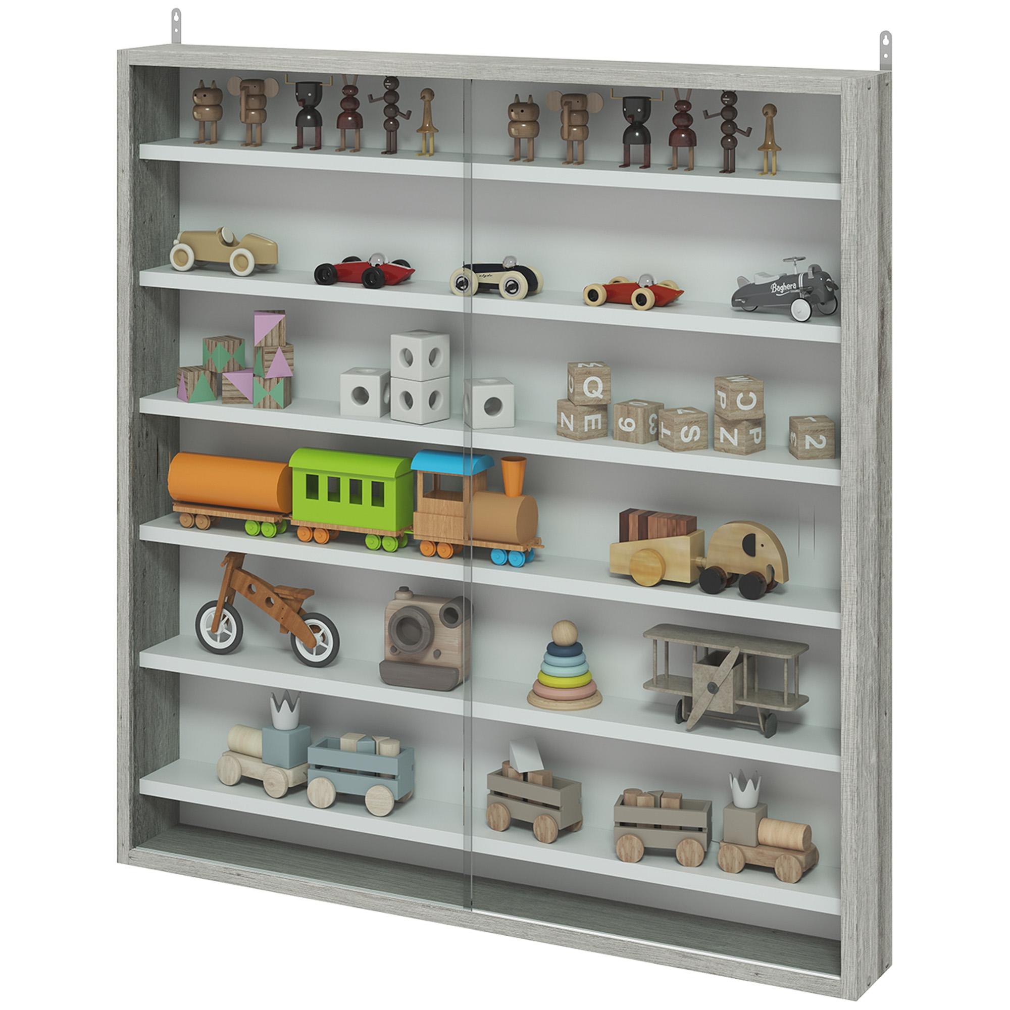 Grey 7 Tier Display Cabinet with Adjustable Shelves