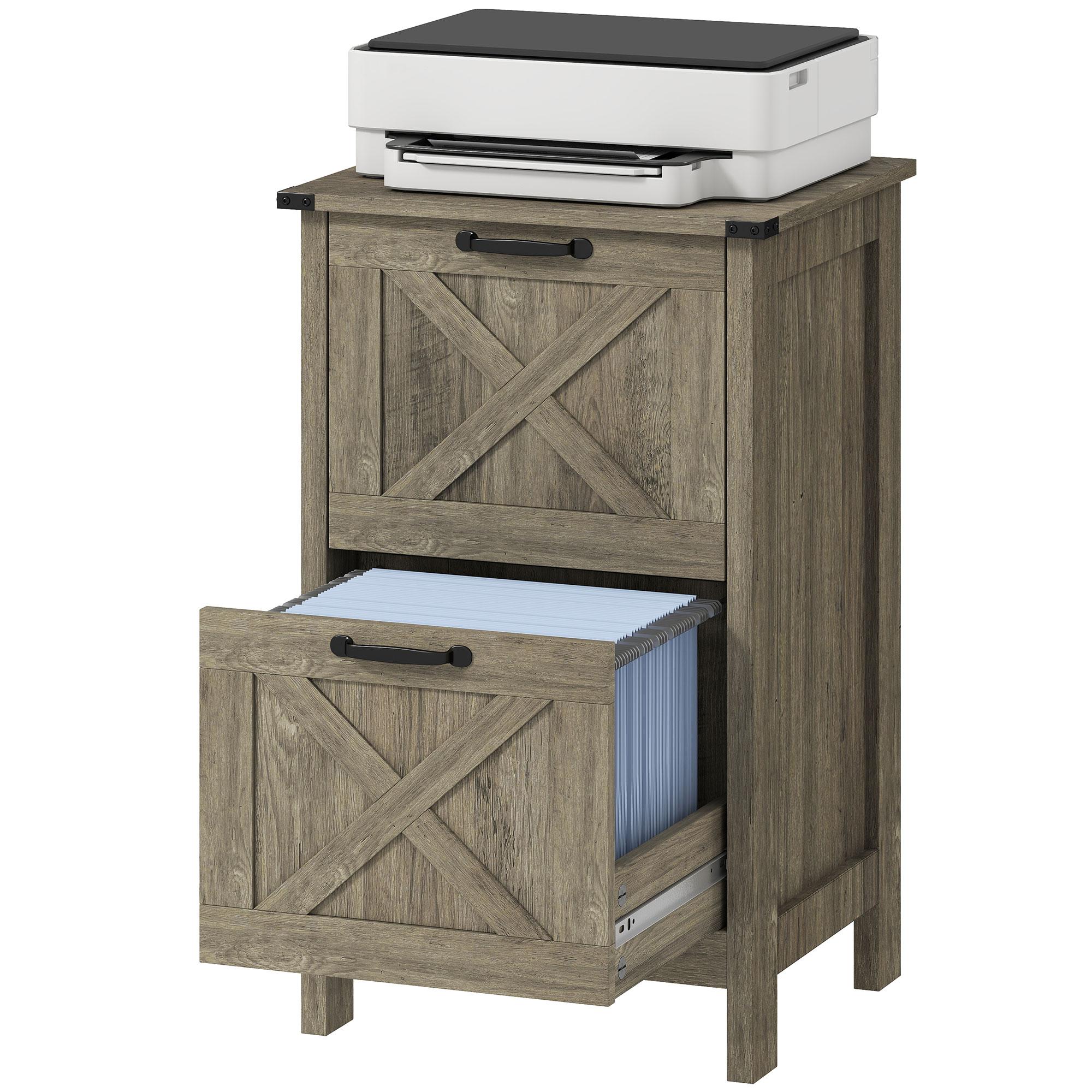 Grey Wash Farmhouse File Cabinet with 2 Drawers