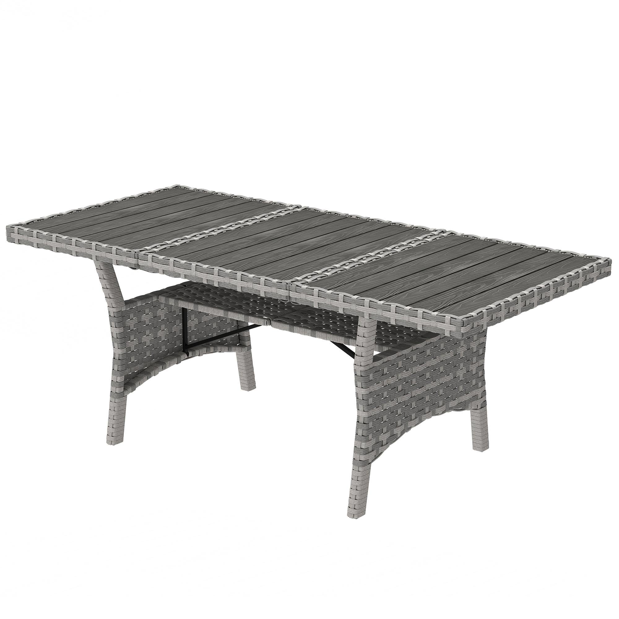 Grey Wicker Dining Table with Storage Shelf for 6-8