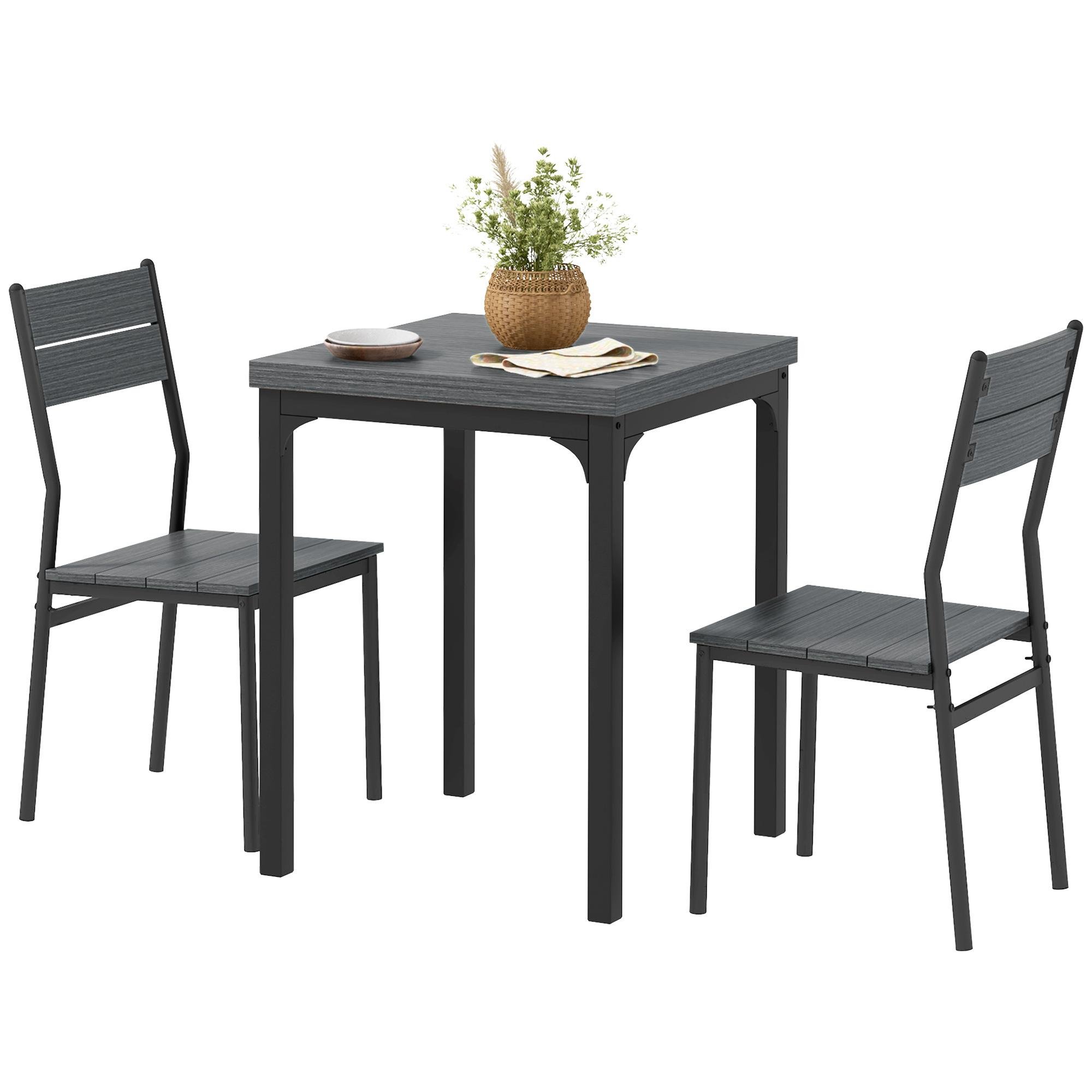 Grey Wood Effect Dining Set with Metal Frame for 2