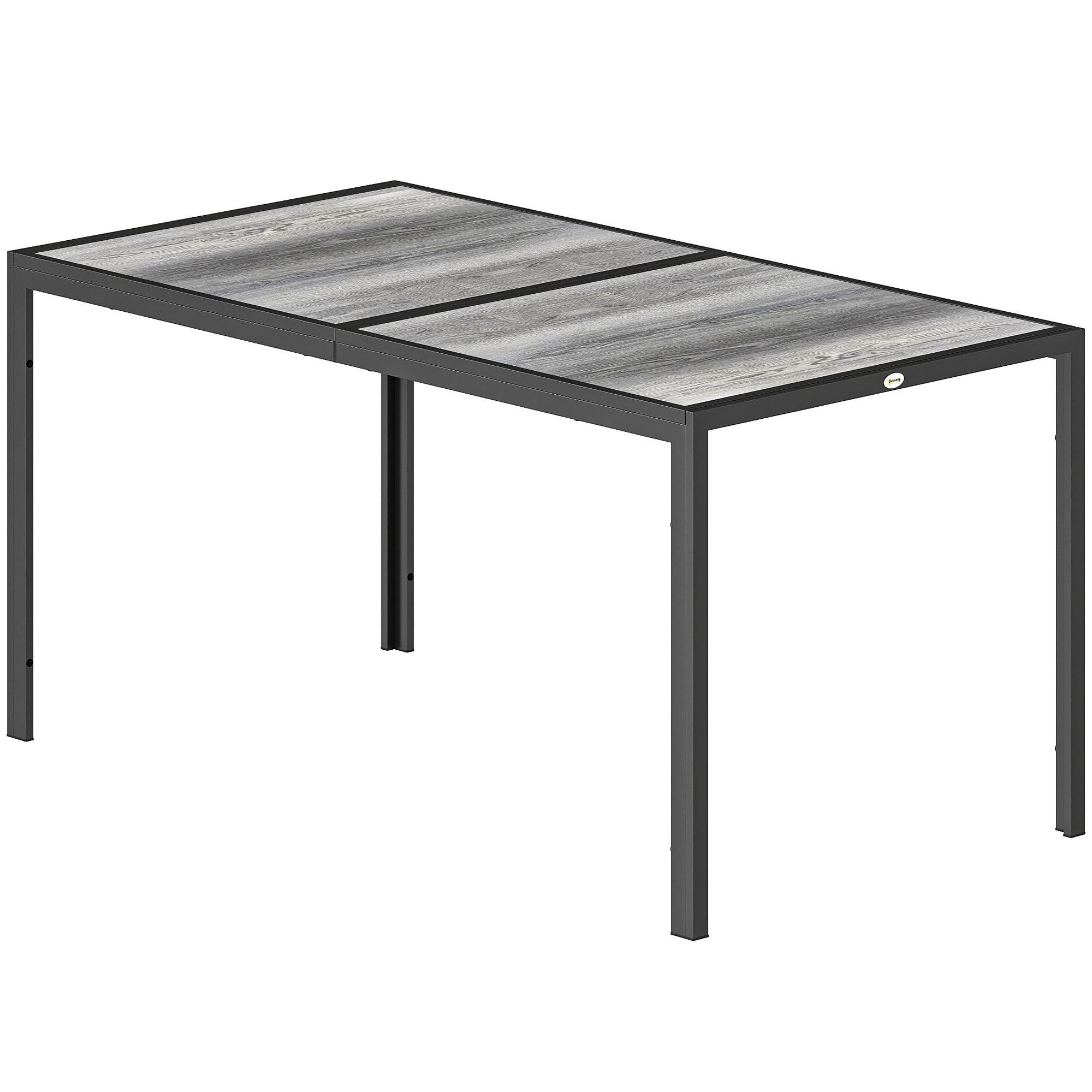 Grey Metal Patio Dining Table with Wood-Effect Top, 59.1 in