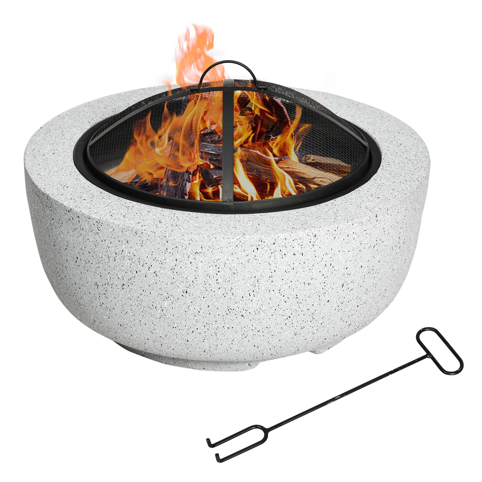 Grey Wood Fire Pit with Stone-Effect Finish