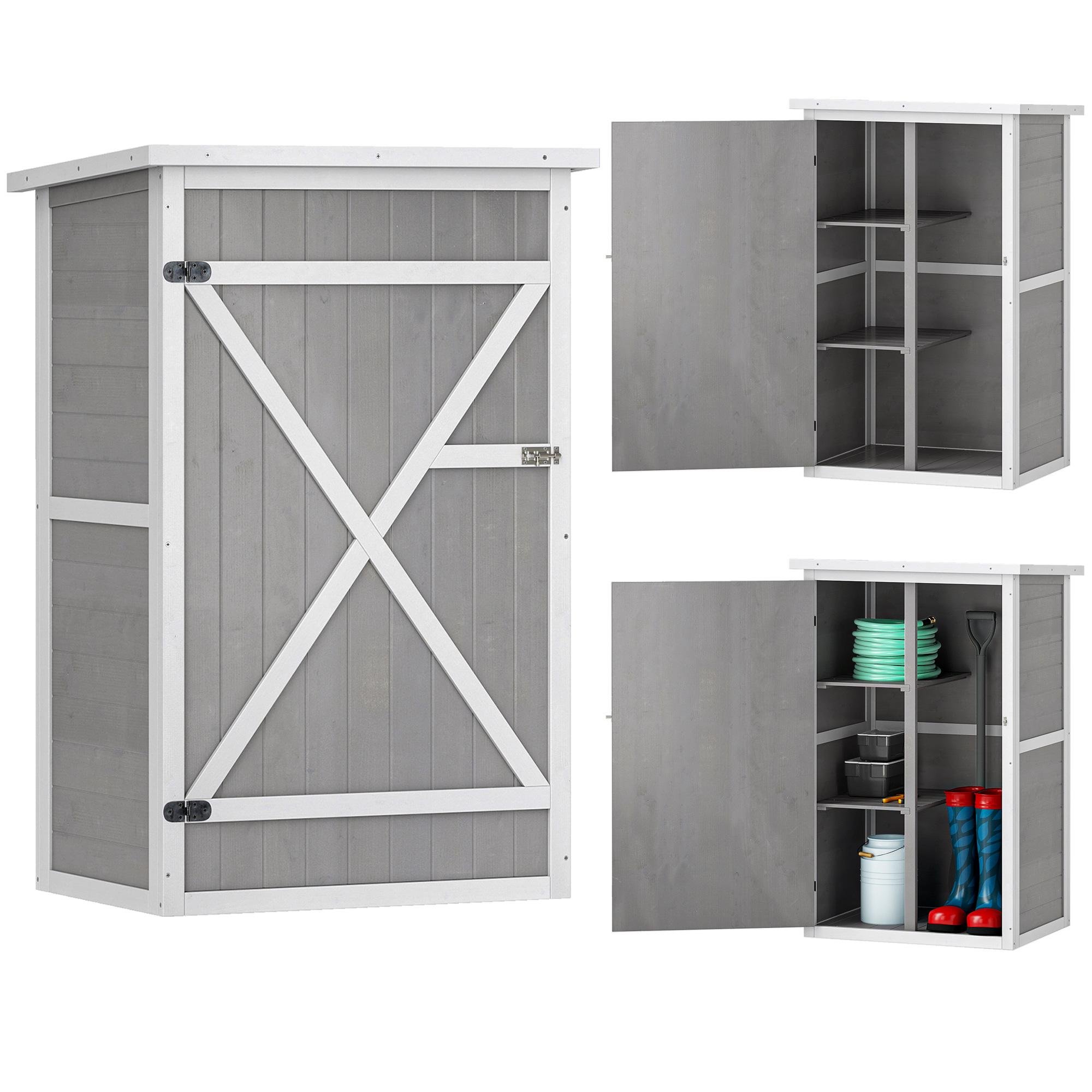 Grey Wood Garden Cabinet with Shelves for Small Spaces