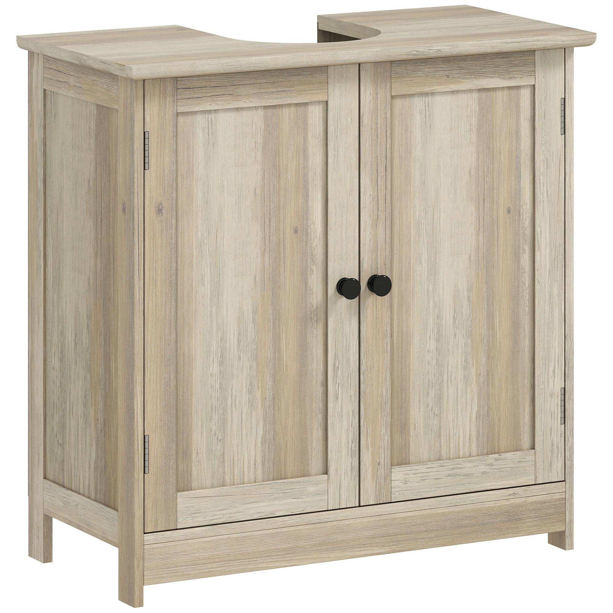 Grey Wood Grain Sink Cabinet, 23.6-Inch Under Sink Storage
