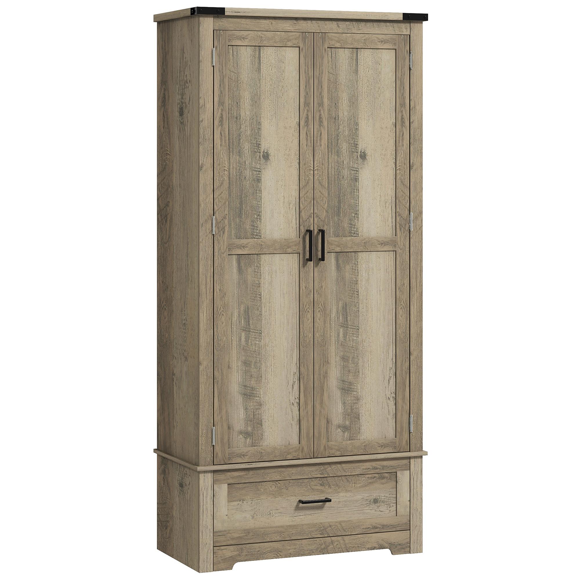 Grey Wood Grain Pantry Cabinet with Drawer