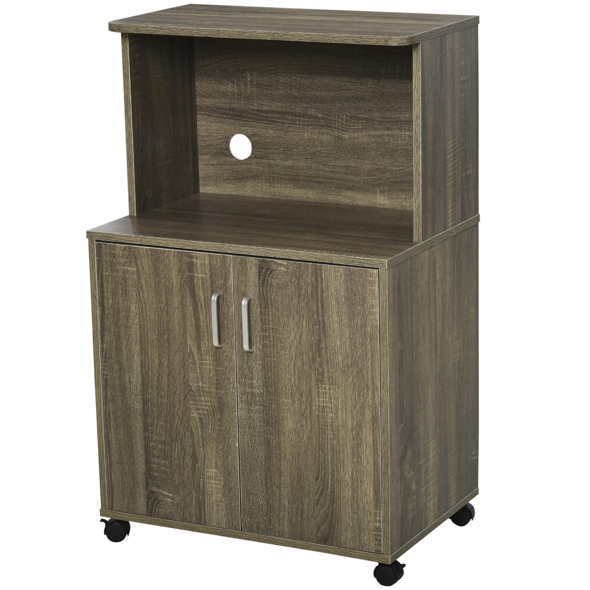 Grey Microwave Cart with Cabinet and Locking Casters