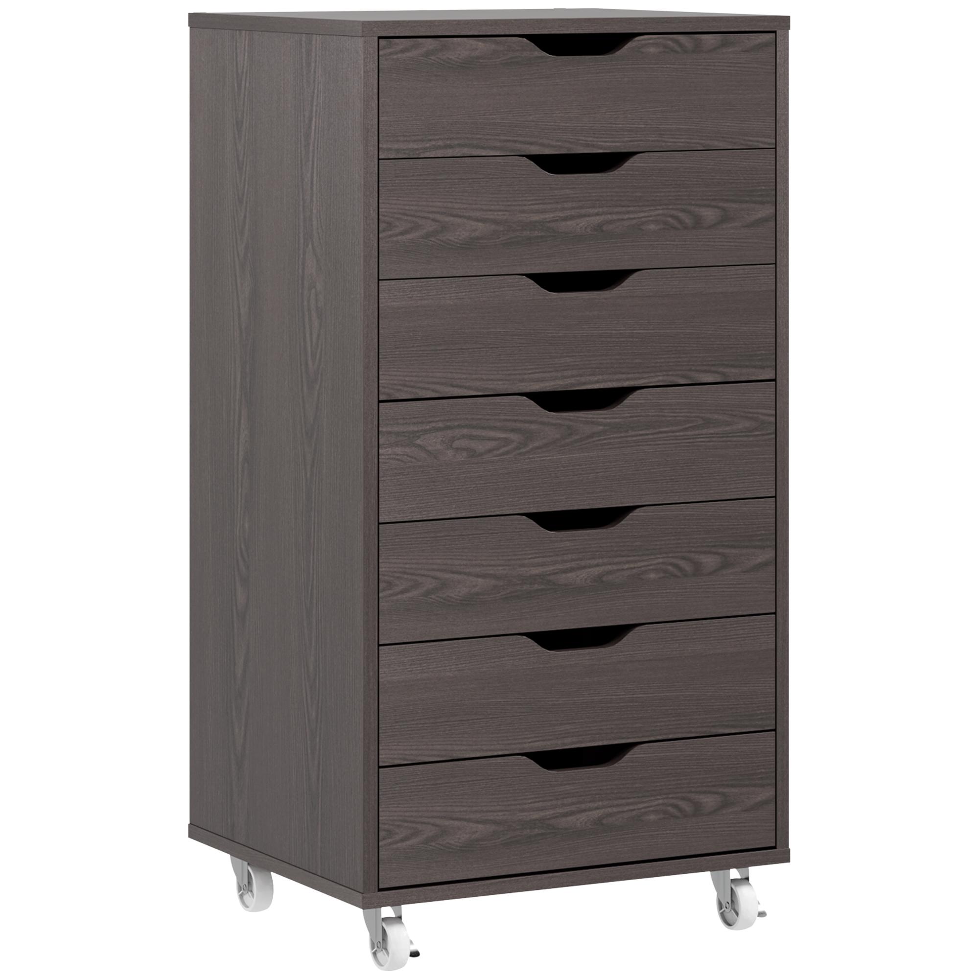 Grey Seven Drawer Cabinet with Wheels, 18.7 x 15.6 x 35.4 in
