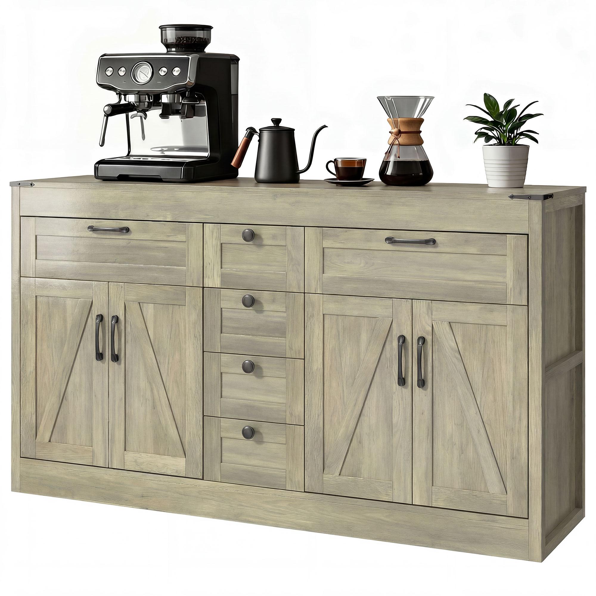 Grey Six Drawer Sideboard with Adjustable Shelves