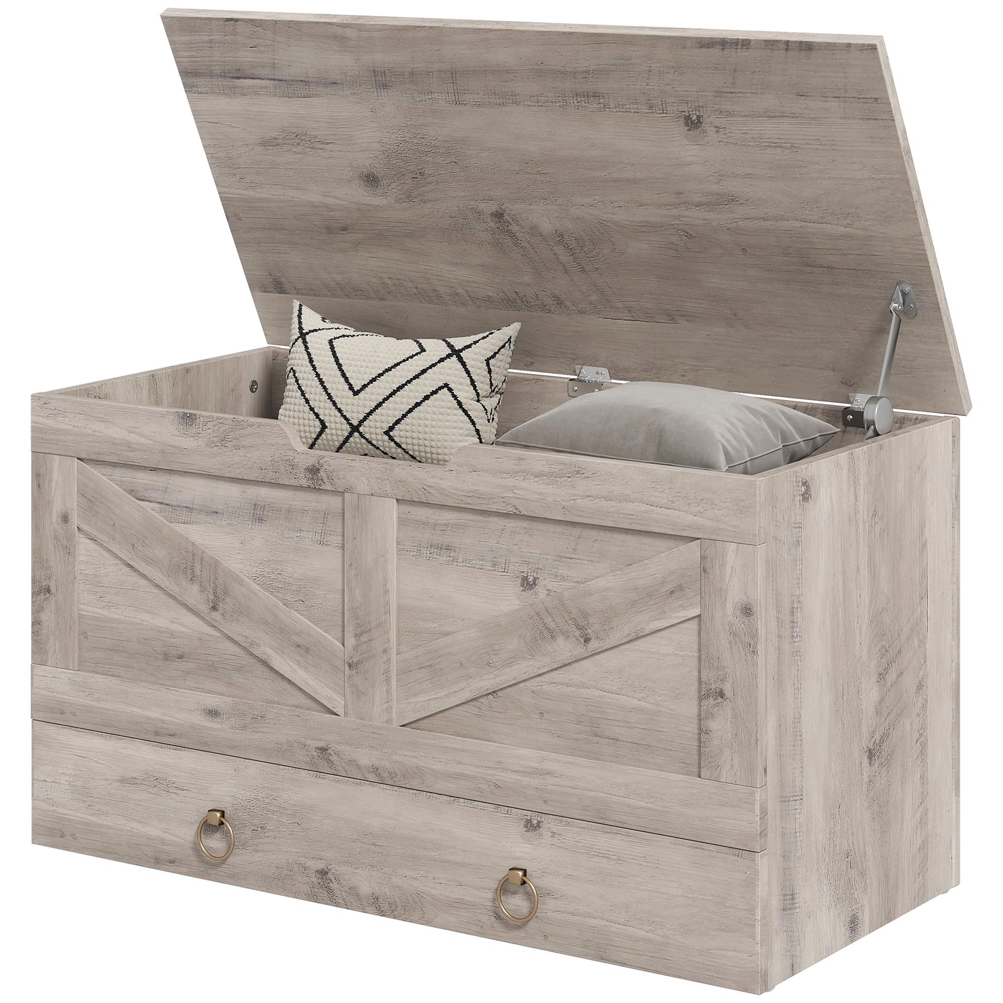 Grey Particleboard Storage Chest with Drawer, 31.5-Inch