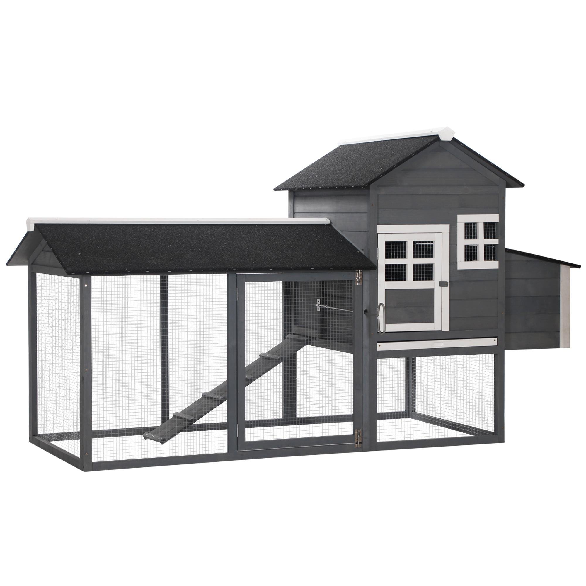 Grey Fir Chicken Coop with Nesting Box and Outdoor Run