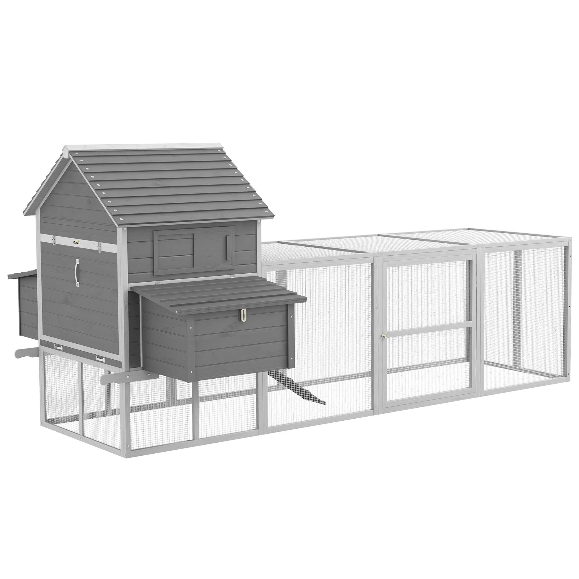 Grey Chicken Coop with Run and Nesting Box for 4–6 Chickens