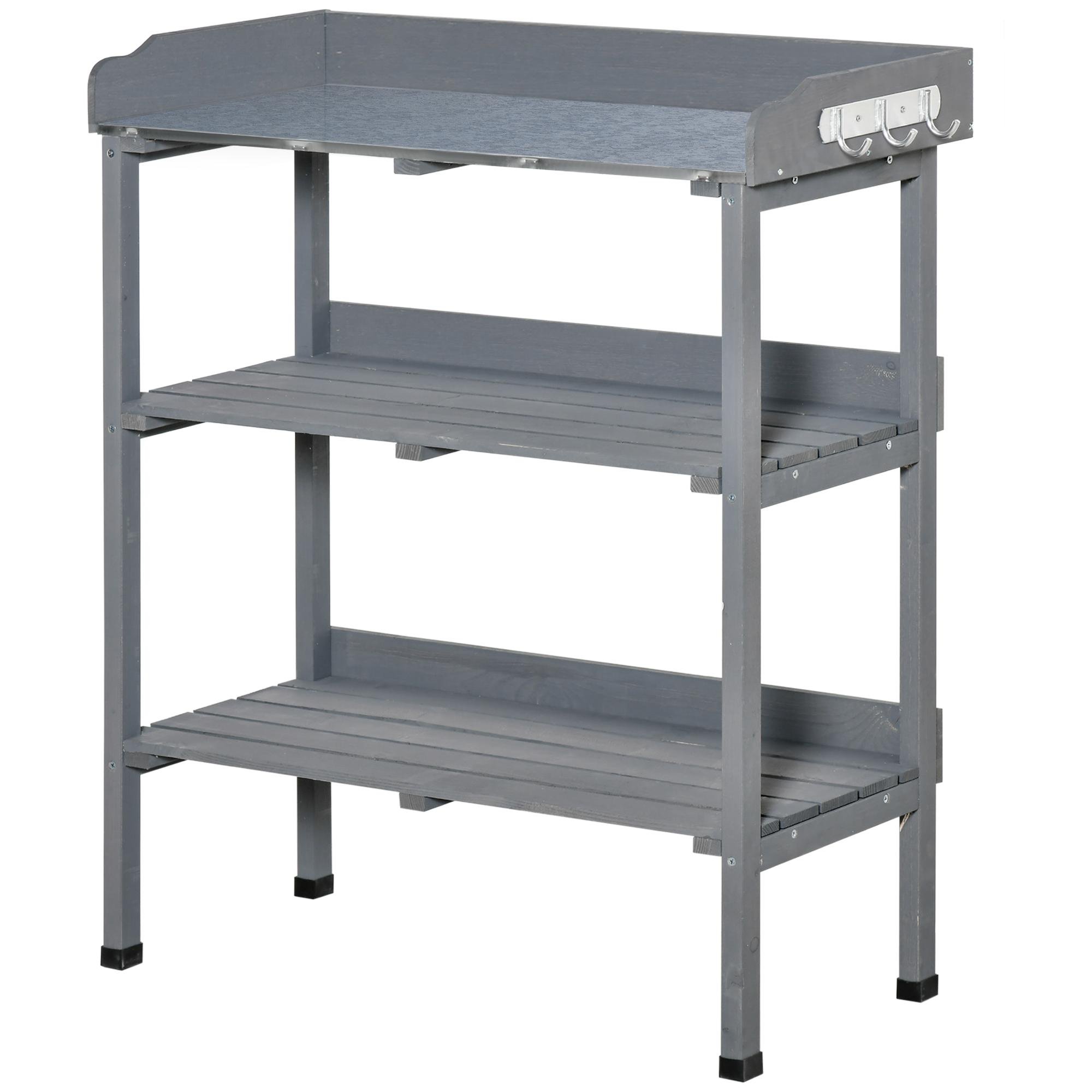 Grey Wooden Potting Station with Metal Worktop
