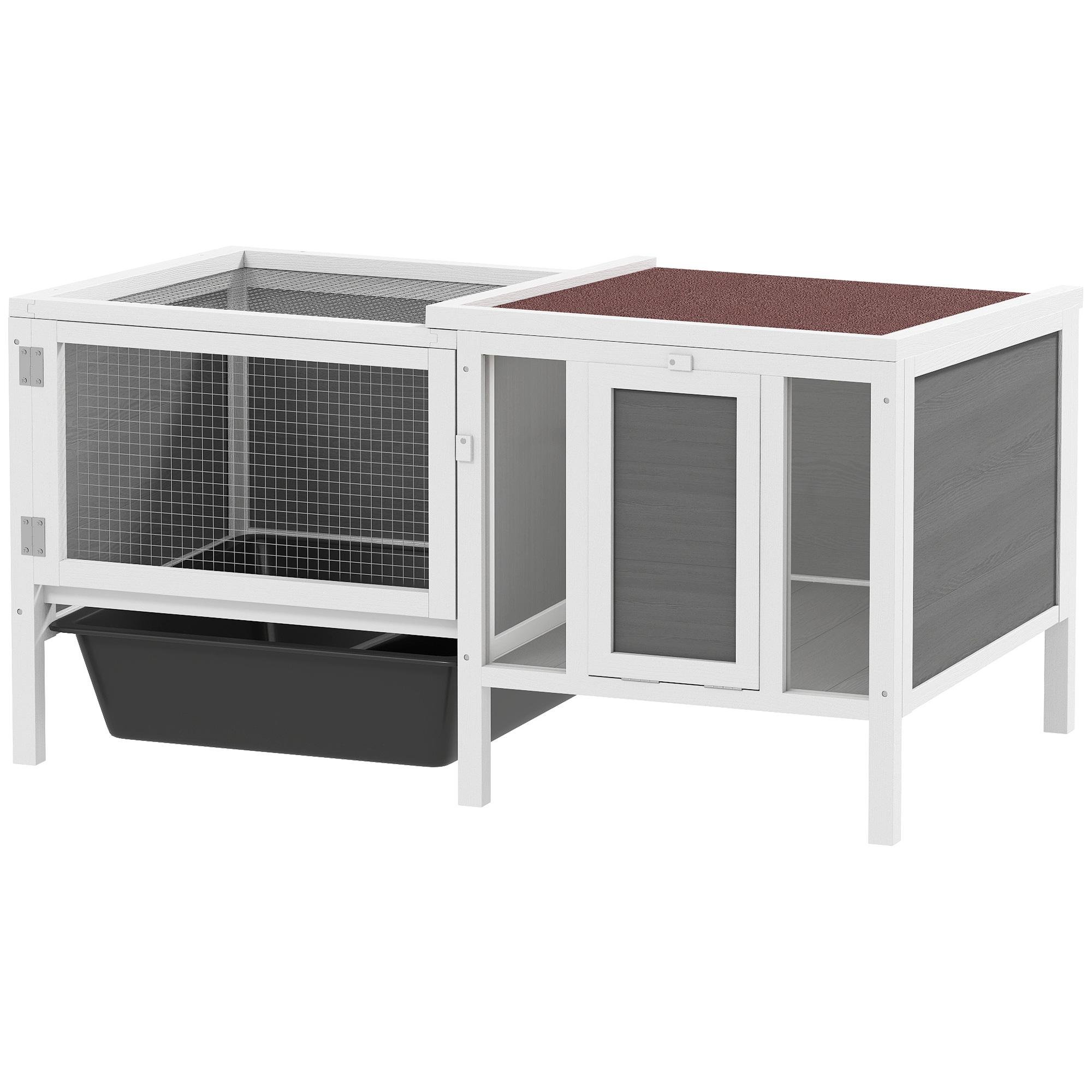 Grey Rabbit Hutch Tray, Fir Wood Habitat with Run