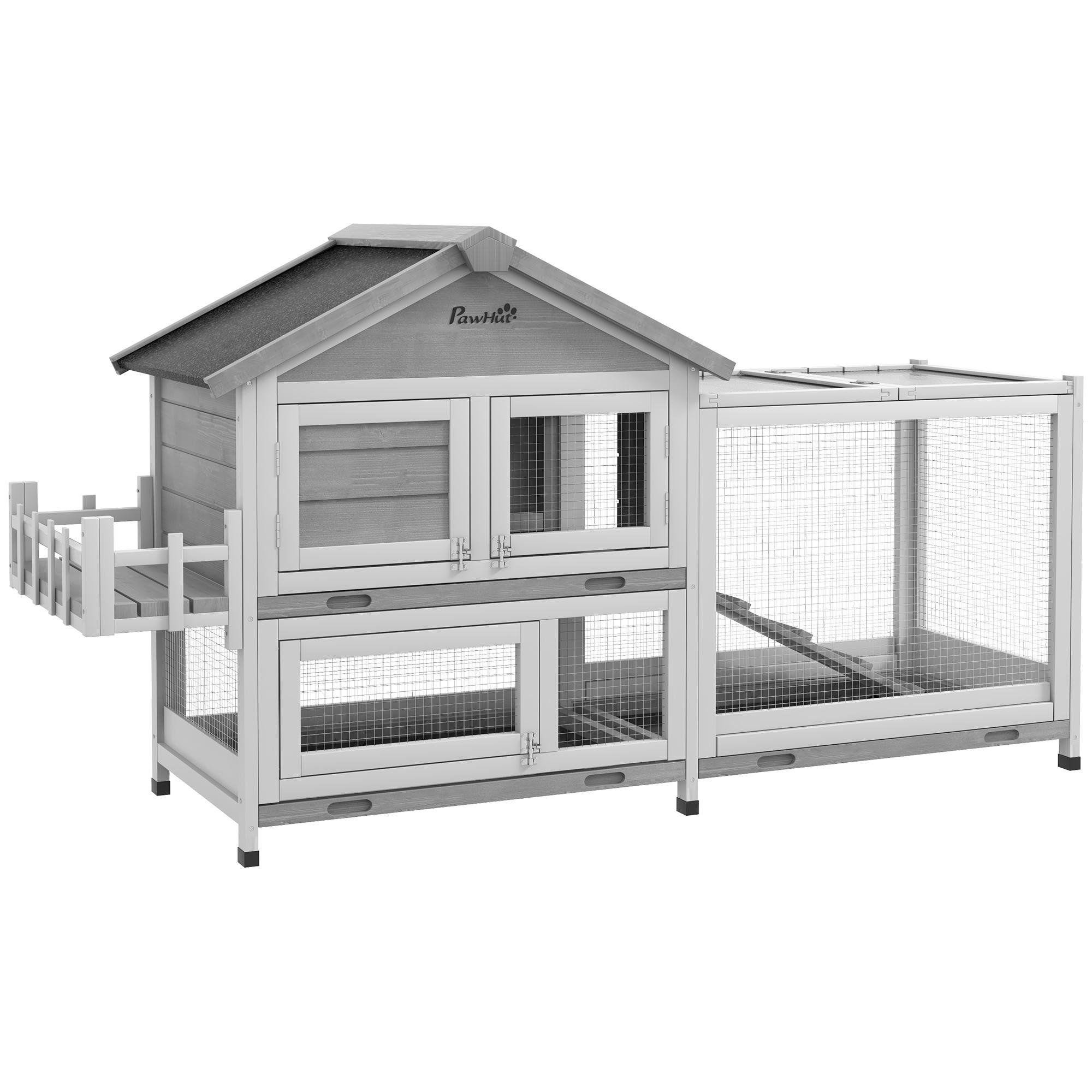 Grey Fir Rabbit Hutch with Openable Roof for Indoor Use