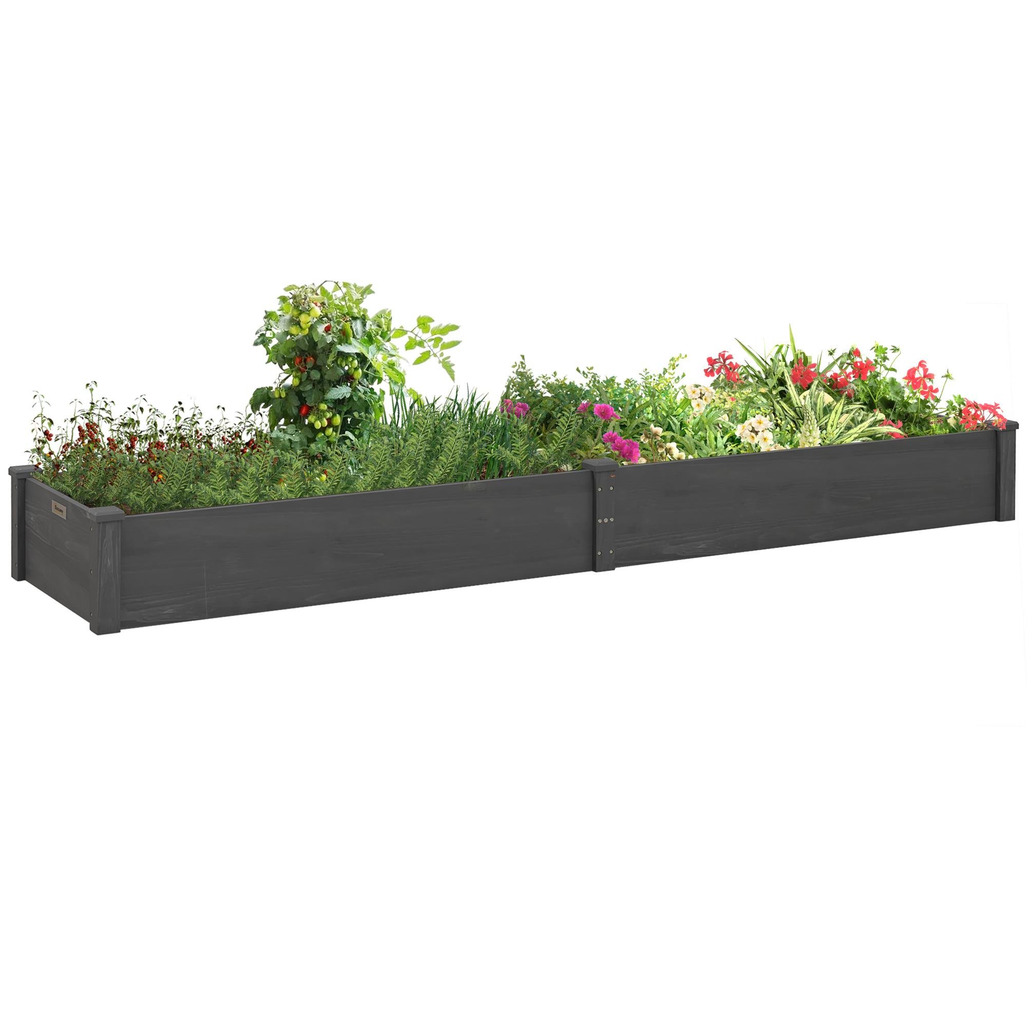 Grey Two-Section Wooden Planter with Fabric Liner, 96 in