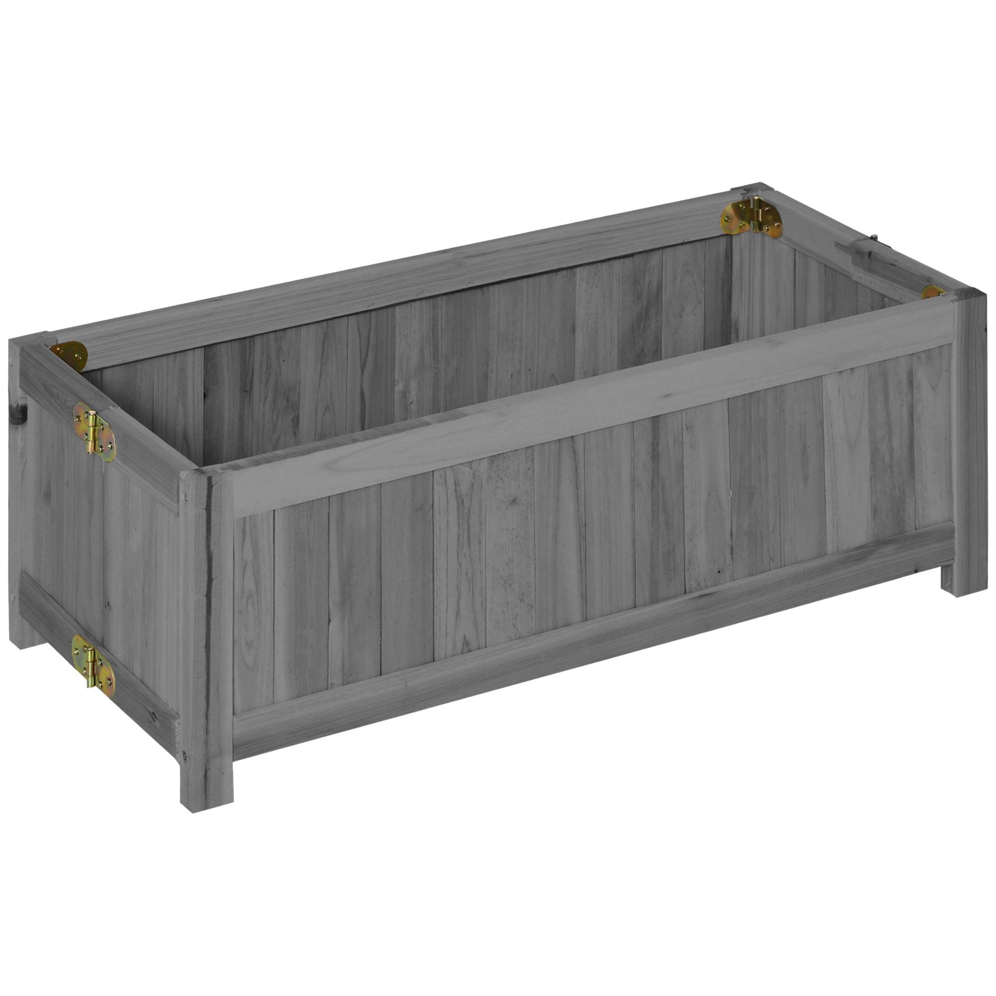 Grey Wooden Planter Box, Foldable Raised Garden Bed