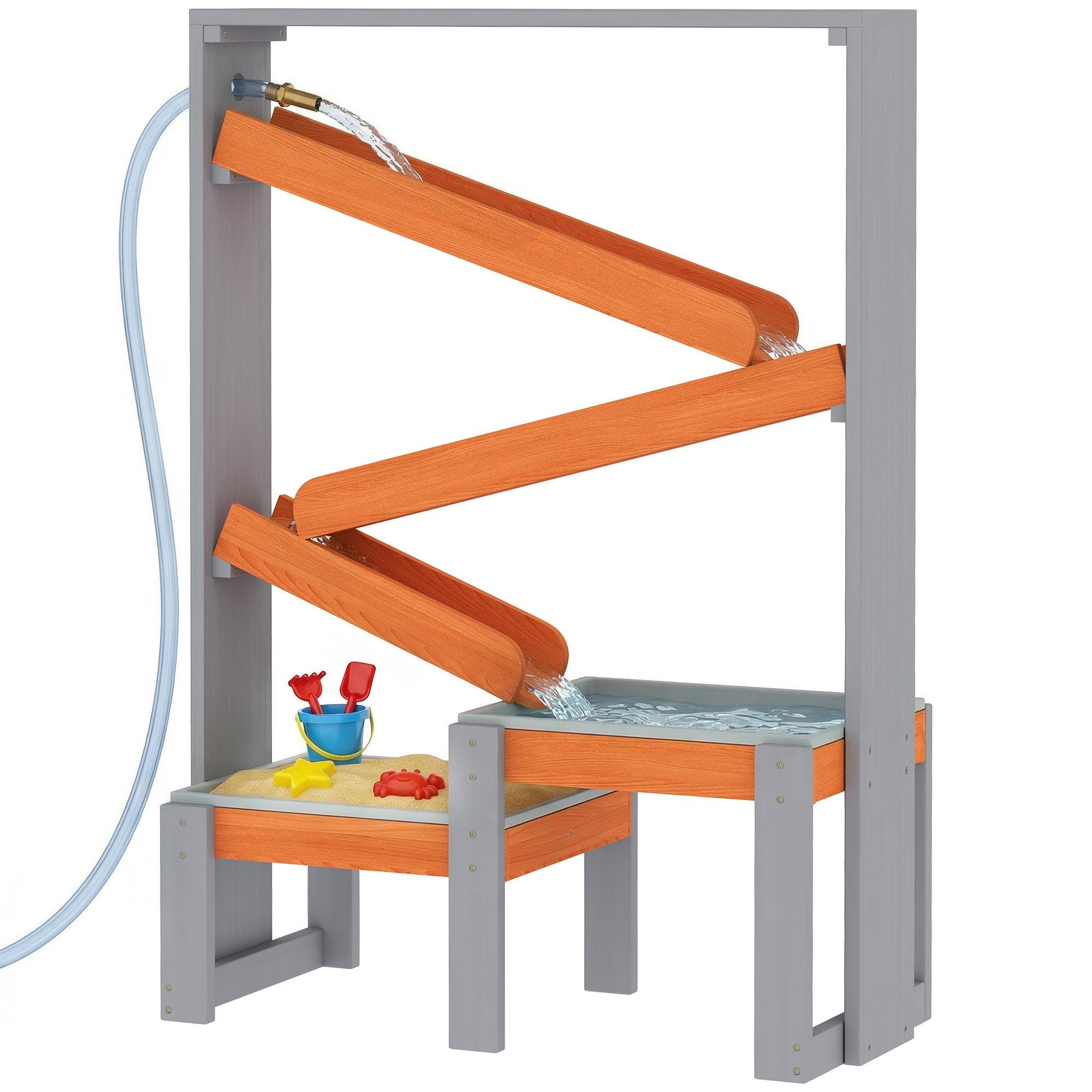 Grey Wooden Sand Water Table with Waterway Track for Kids