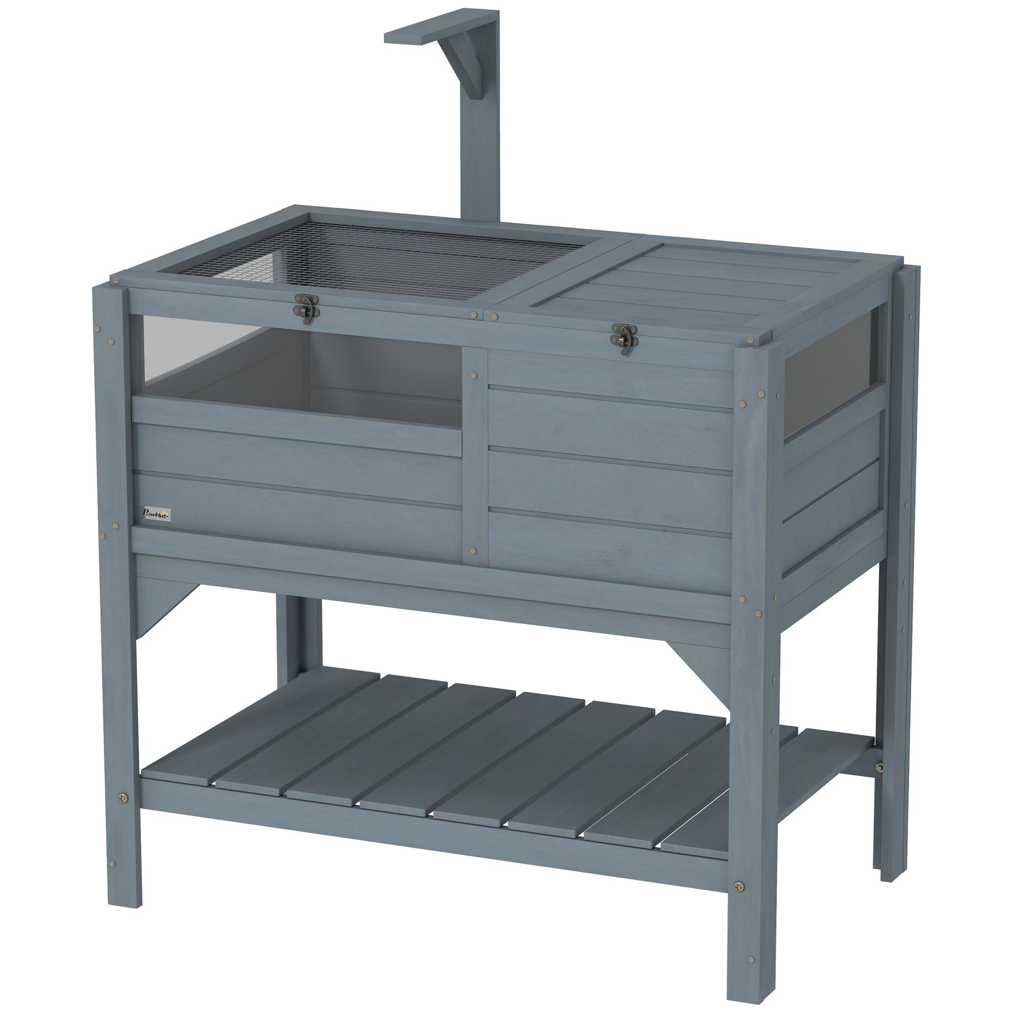 Grey wooden tortoise house with two-room design, 33.1 in