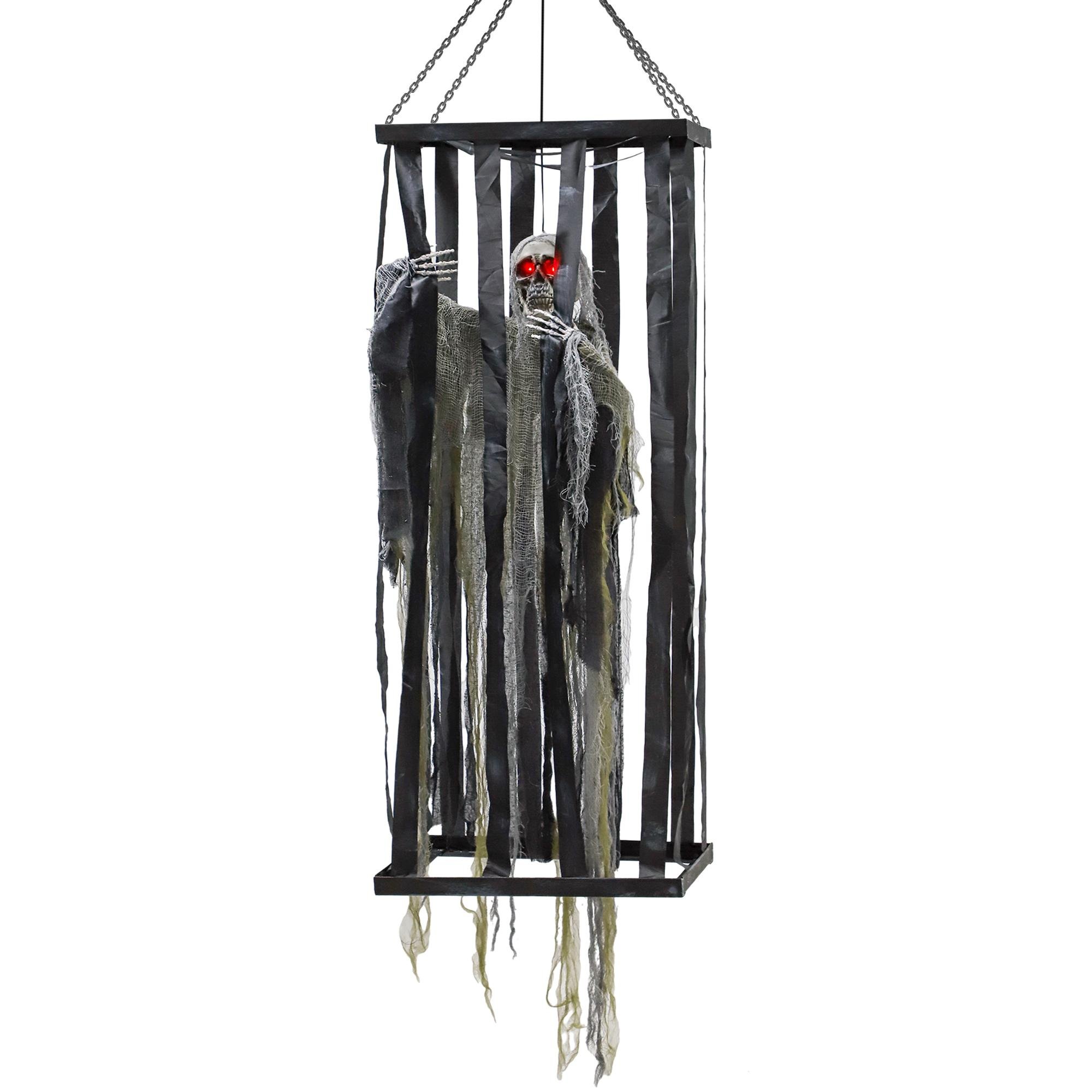 78.7 inch hanging skeleton reaper - voice-activated cage prop