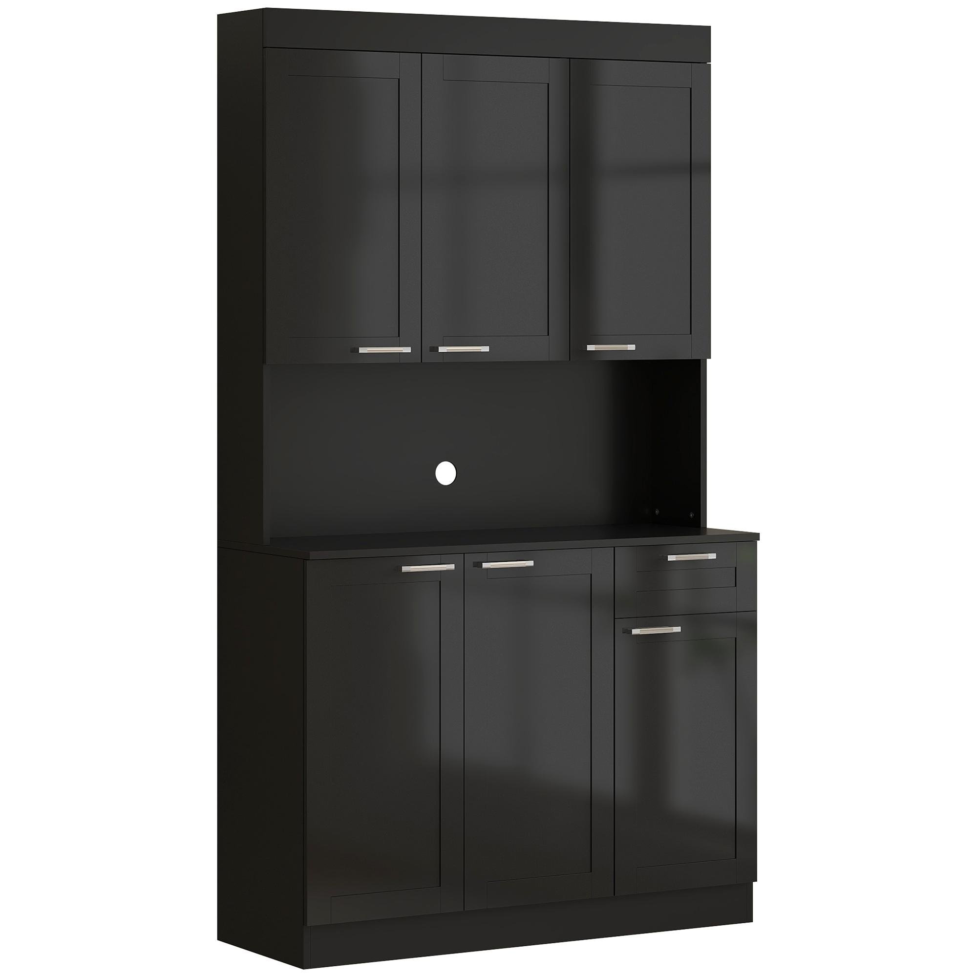 High Gloss Black Pantry Cabinet with Adjustable Shelves