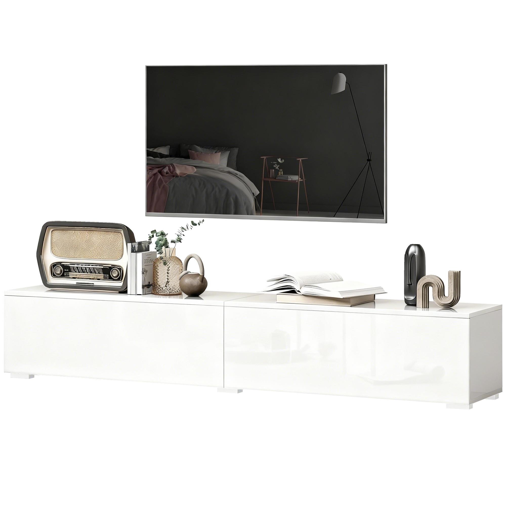 70.9 Inch White Floating Console with Hidden Storage