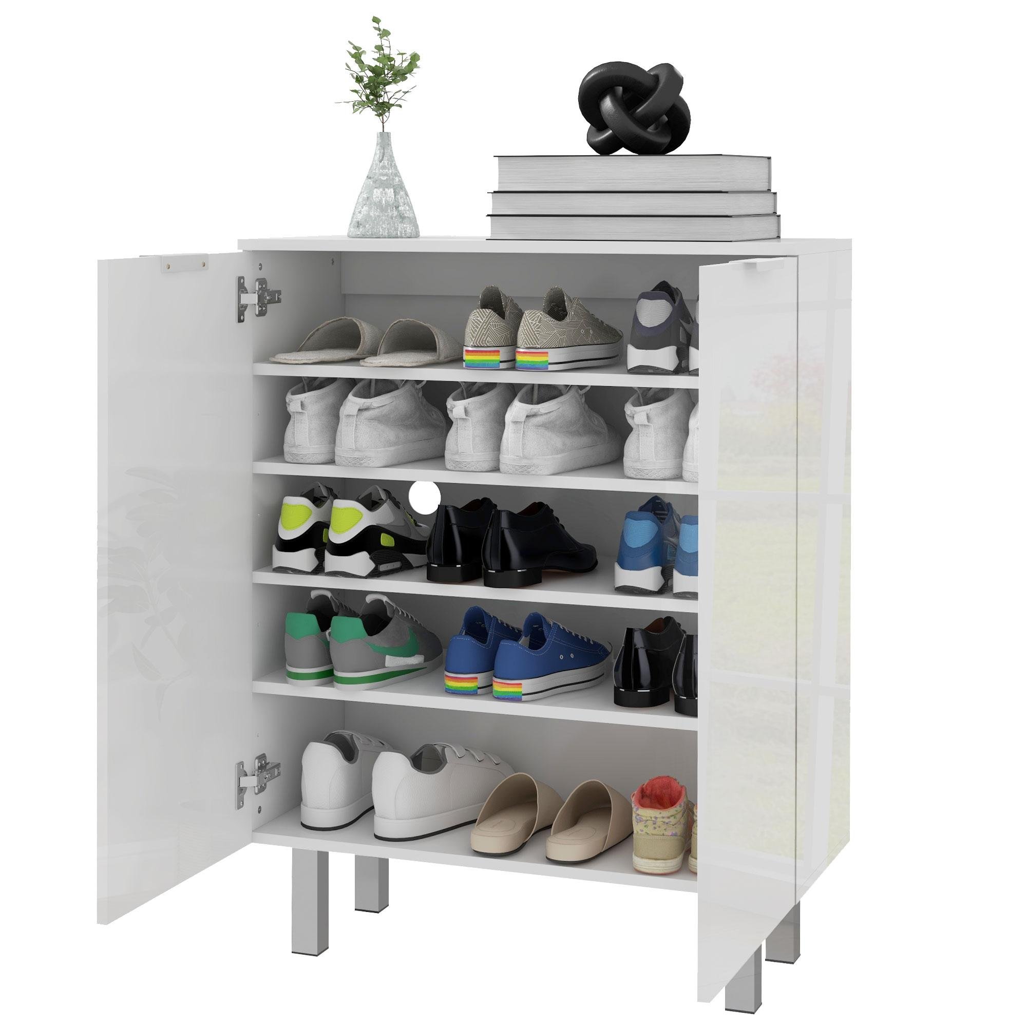 White Soft-Close Shoe Cabinet with Adjustable Shelves