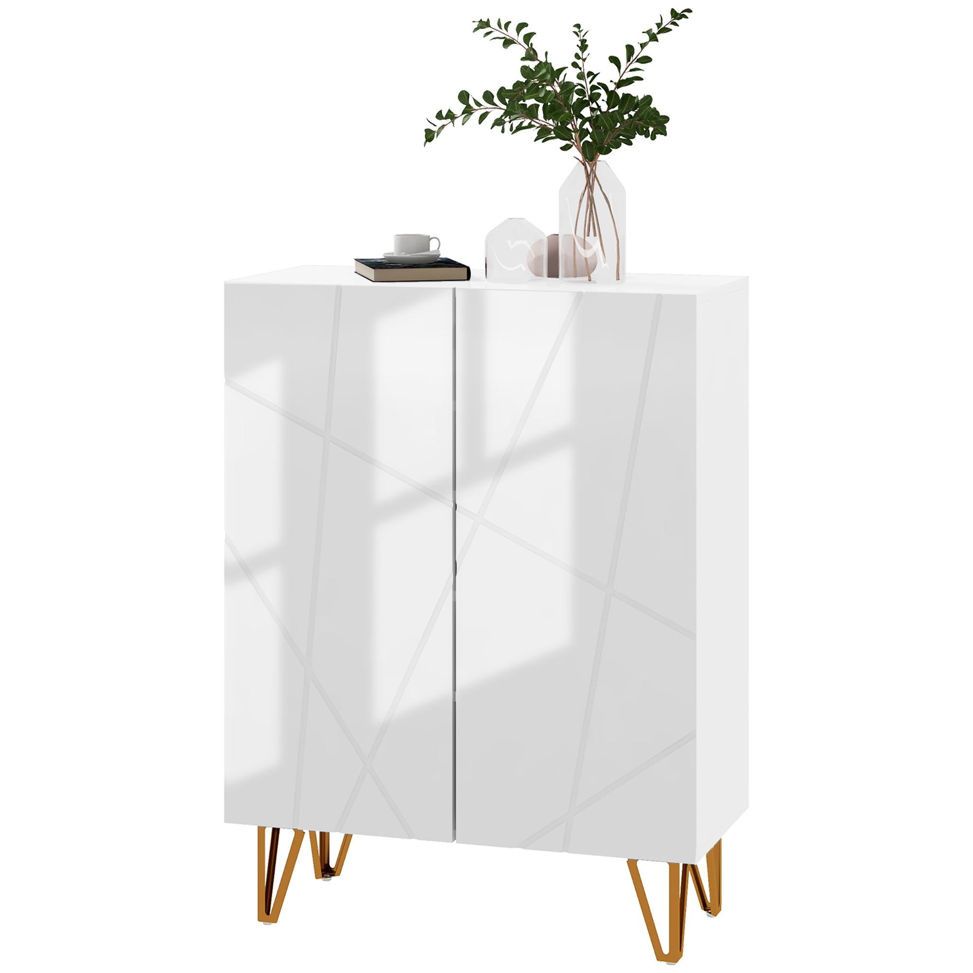White Geometric Shoe Cabinet with Adjustable Shelves, 15–20 Pairs