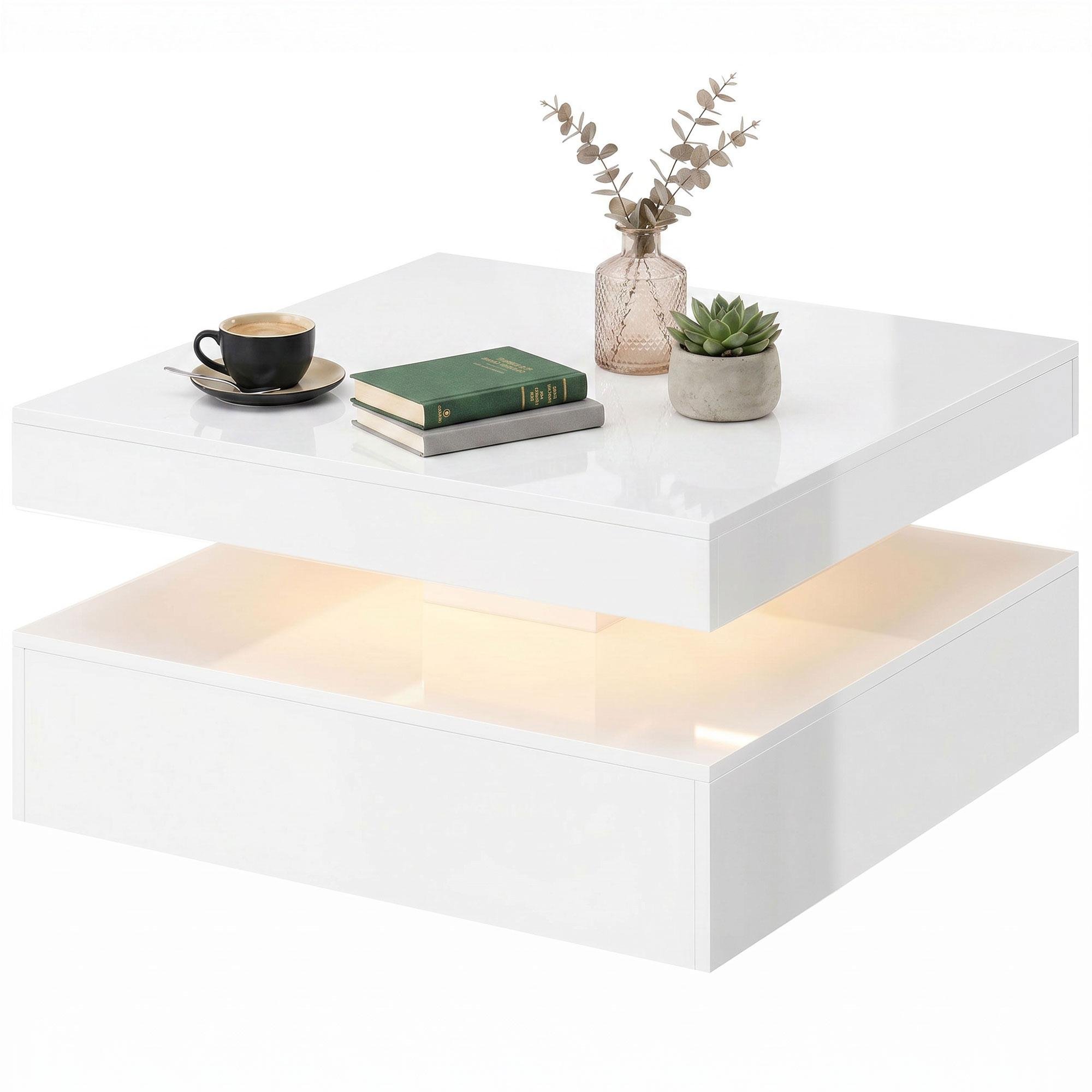 White 2 Tier Coffee Table with RGB LED Lighting