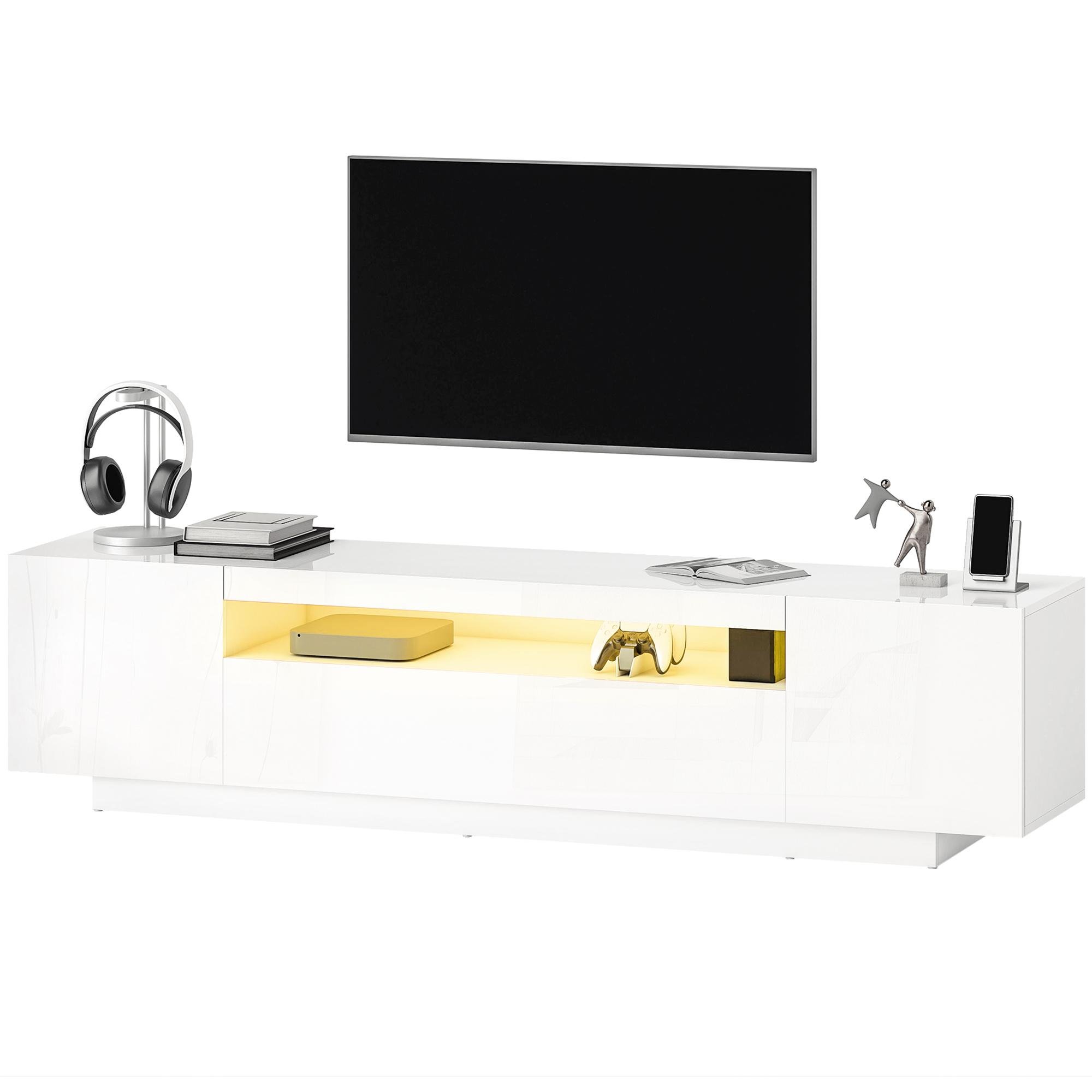 70.9 Inch RGB TV Stand with Glossy White Finish