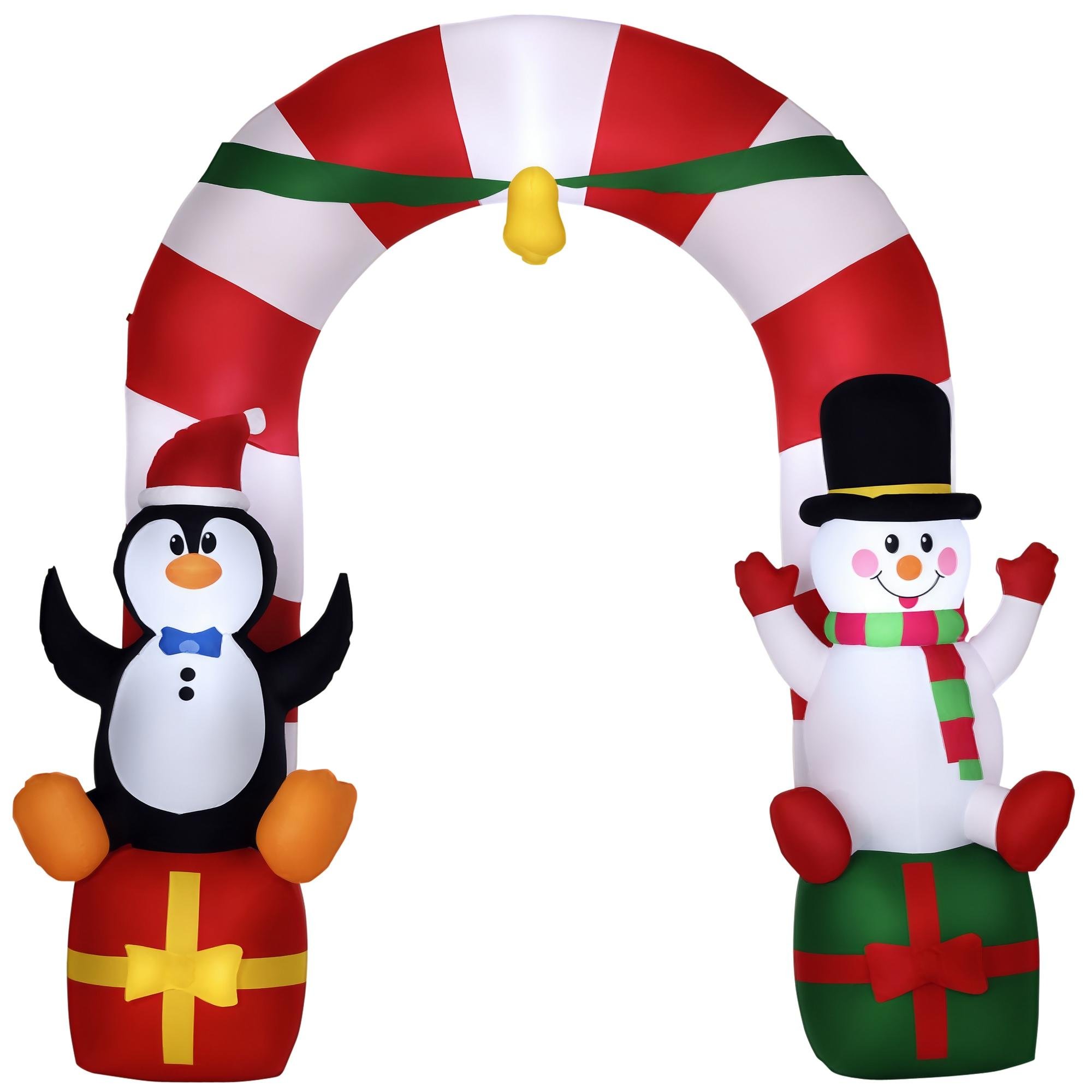 9ft Candy Cane Arch with Penguin, Snowman and LED Lights
