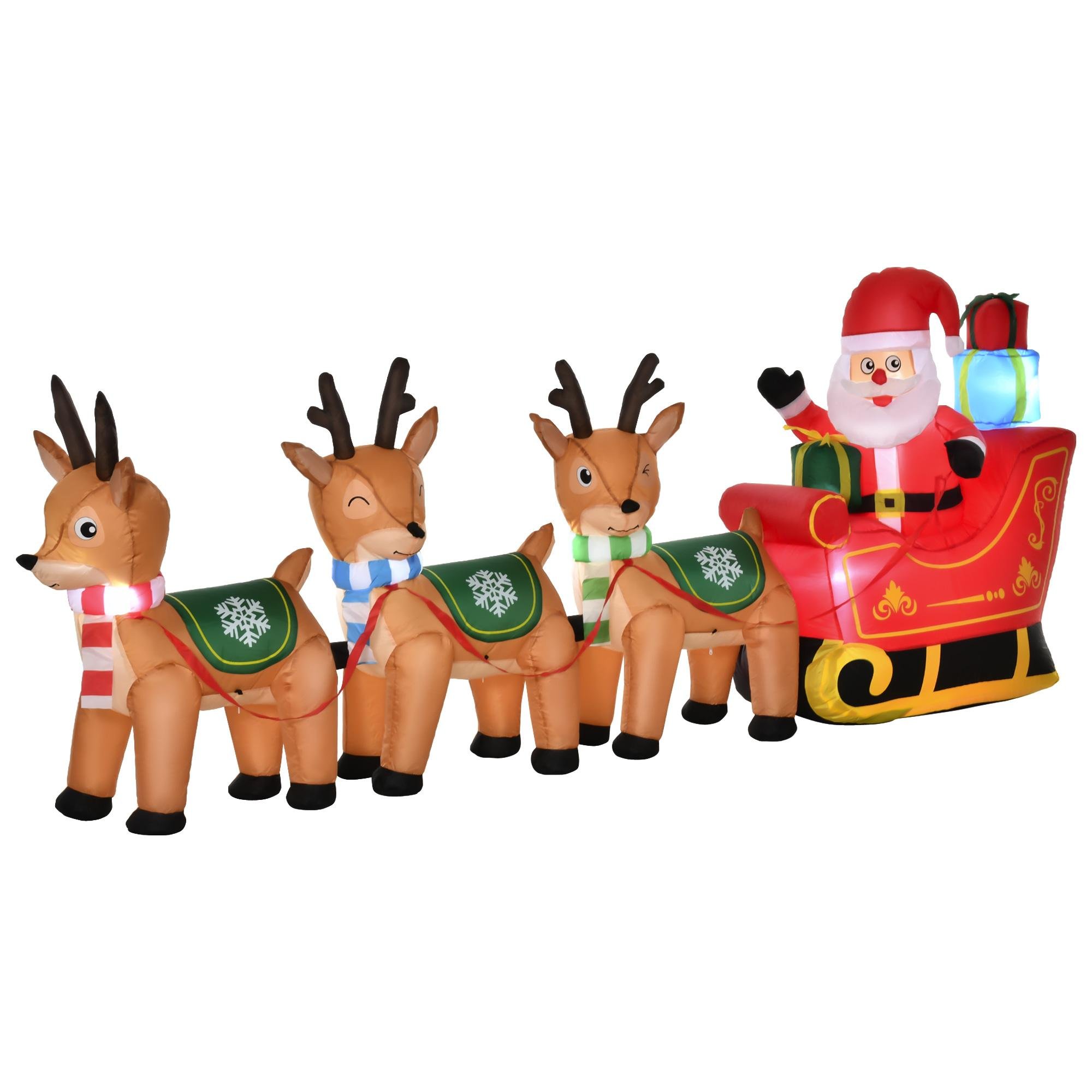 Santa Sleigh Deer Inflatable with Built-In LED Lights