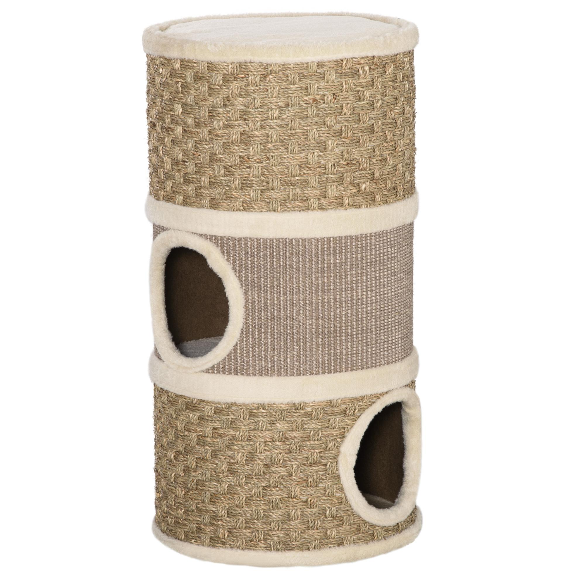 Khaki Three Level Cat House with Scratching Surfaces
