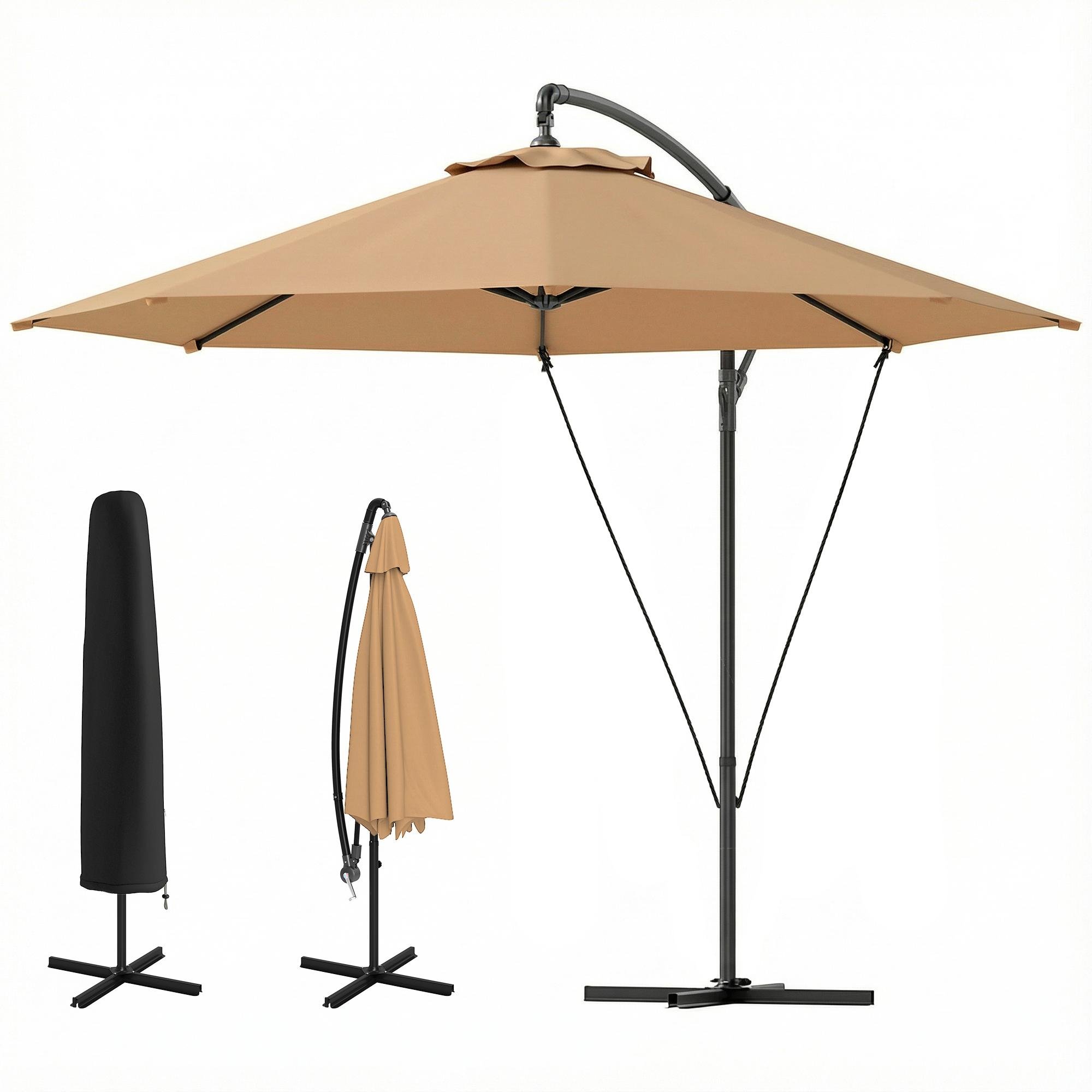 Khaki 9.5 ft Cantilever Umbrella with Cover