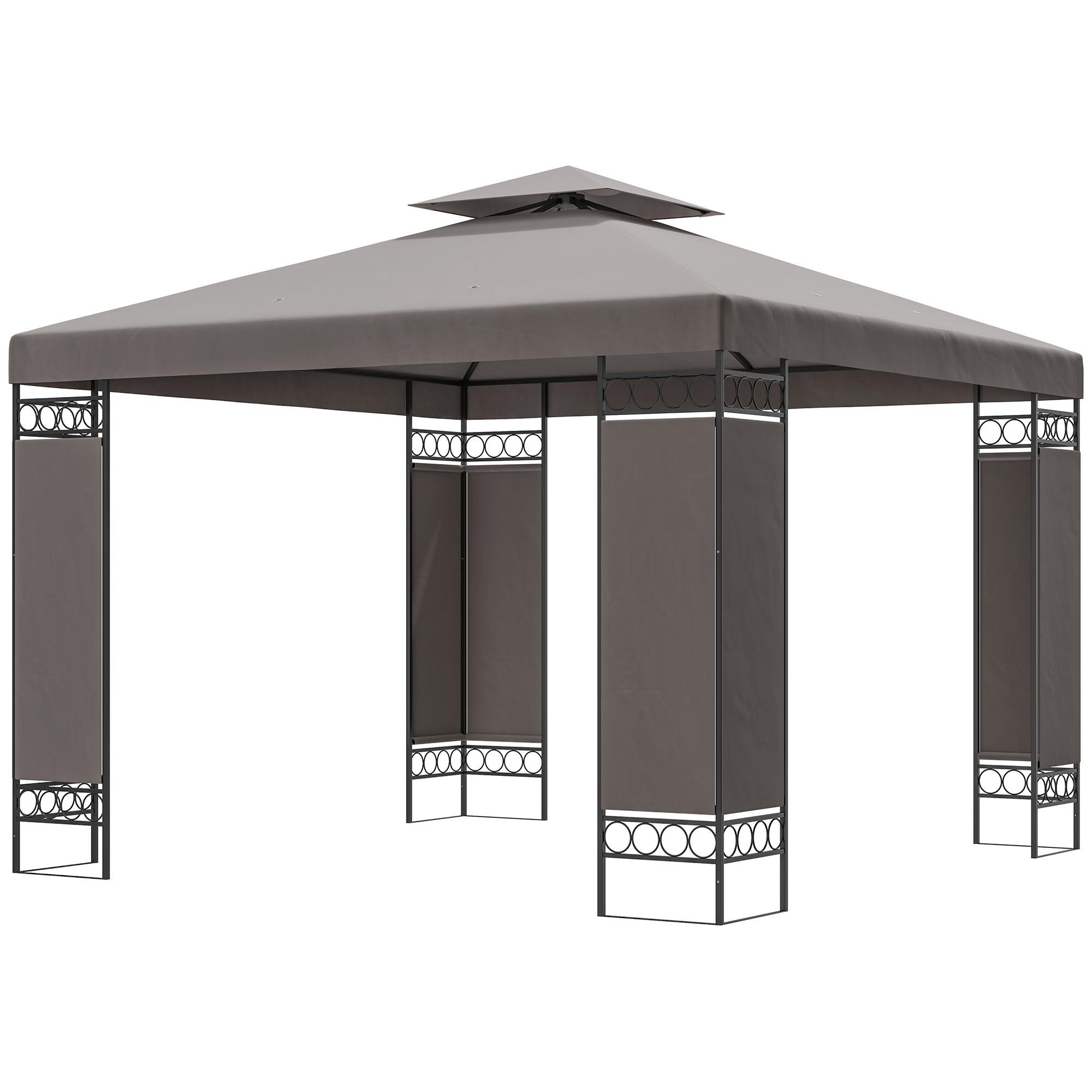 Khaki Double Roof Gazebo with Screens for Backyard Gatherings