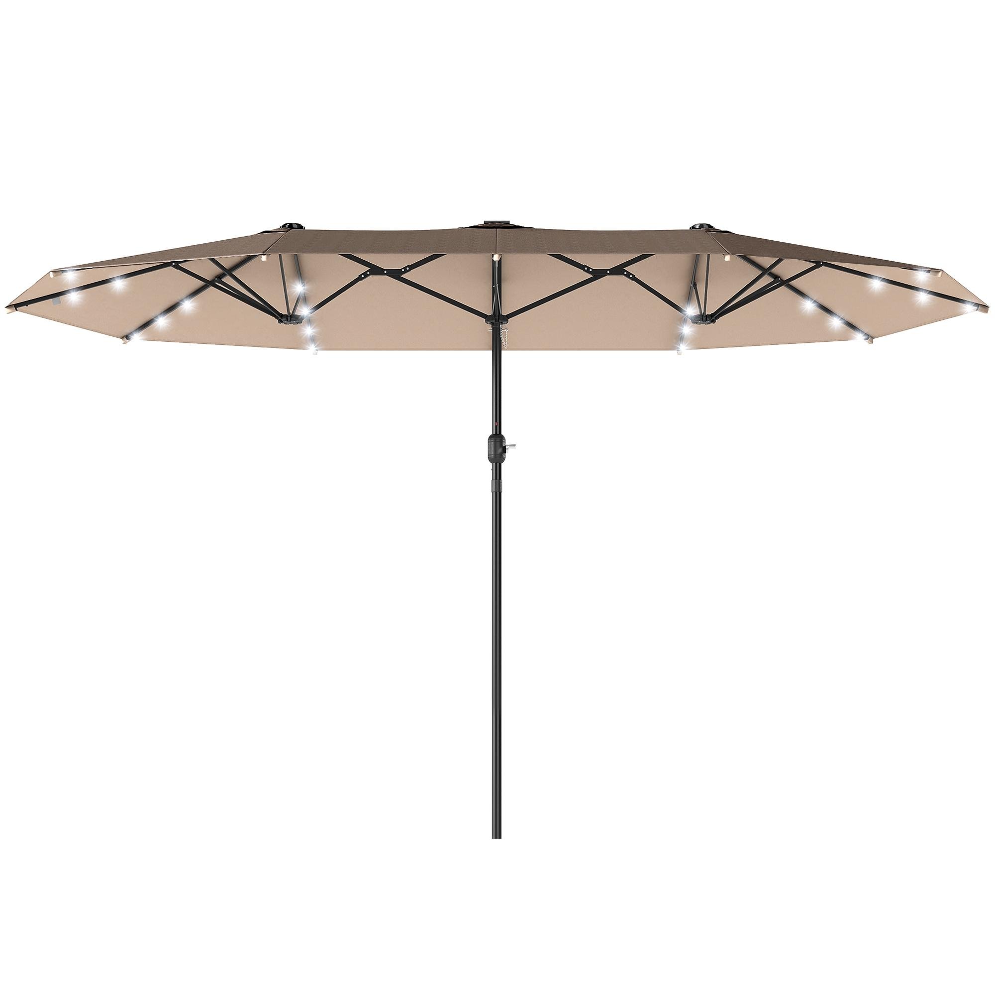 Khaki 174 inch double parasol with solar LED lights