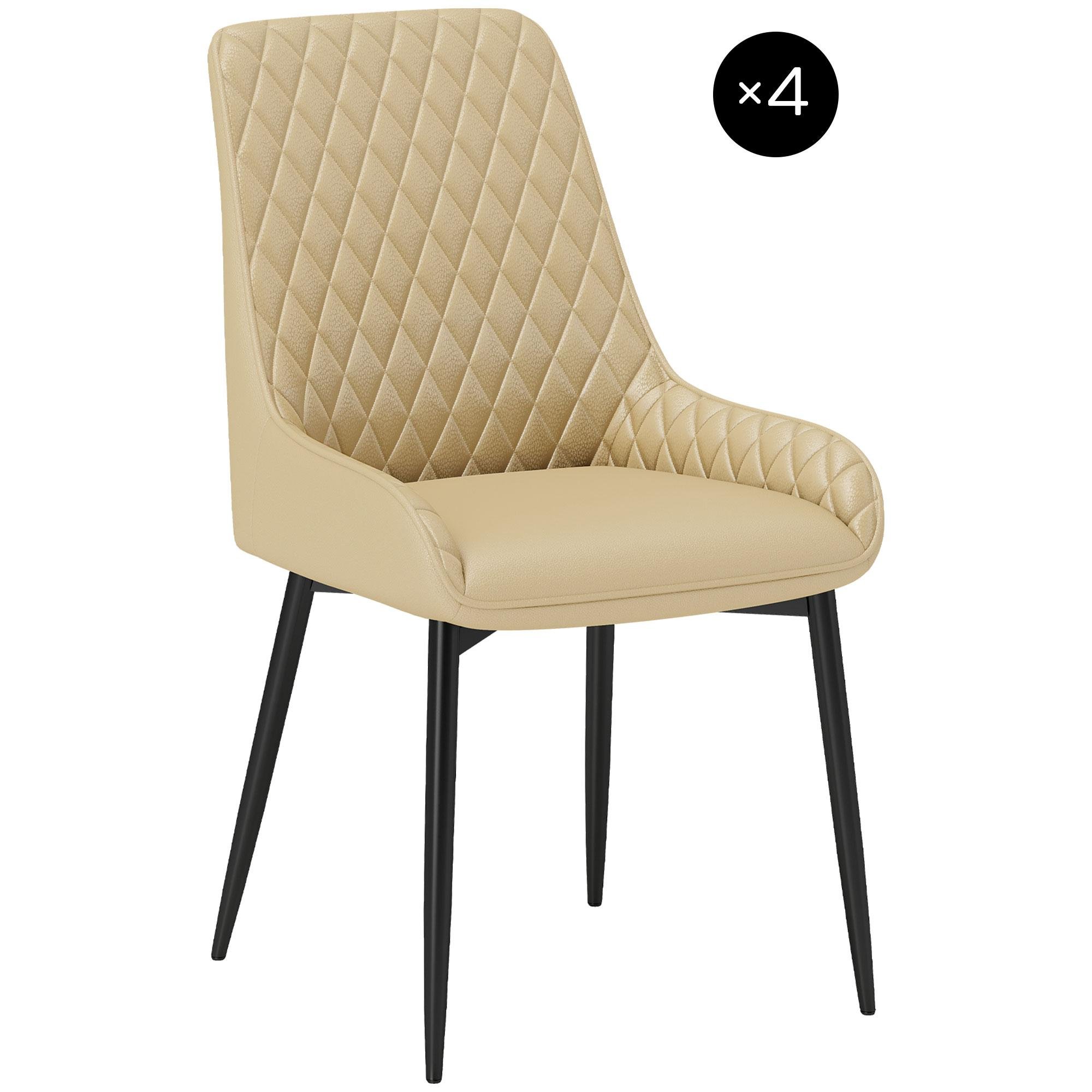 Khaki Faux Leather Chairs with Diamond Tufting, Set of 4