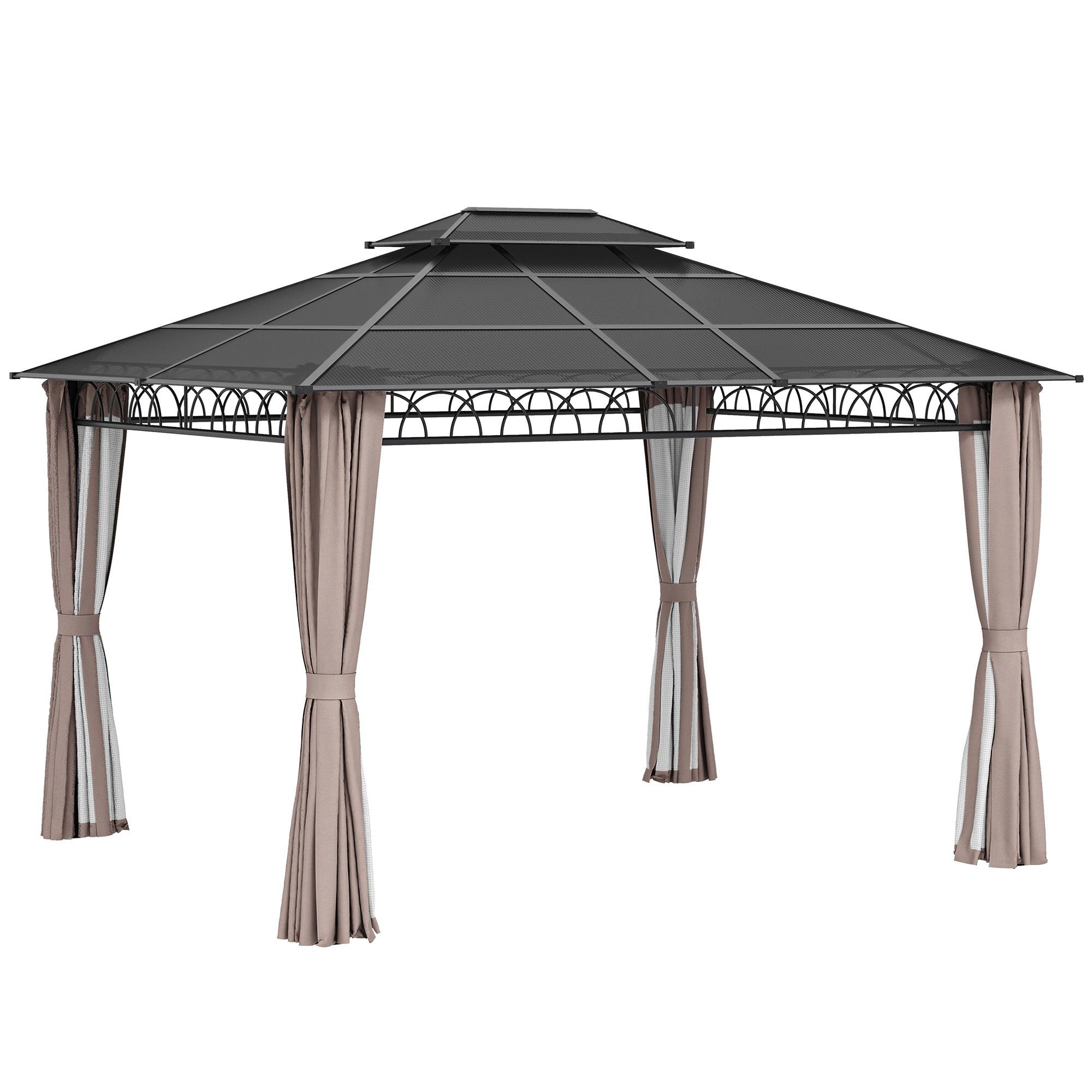 10x12 Khaki Gazebo with Two-Tier Polycarbonate Roof
