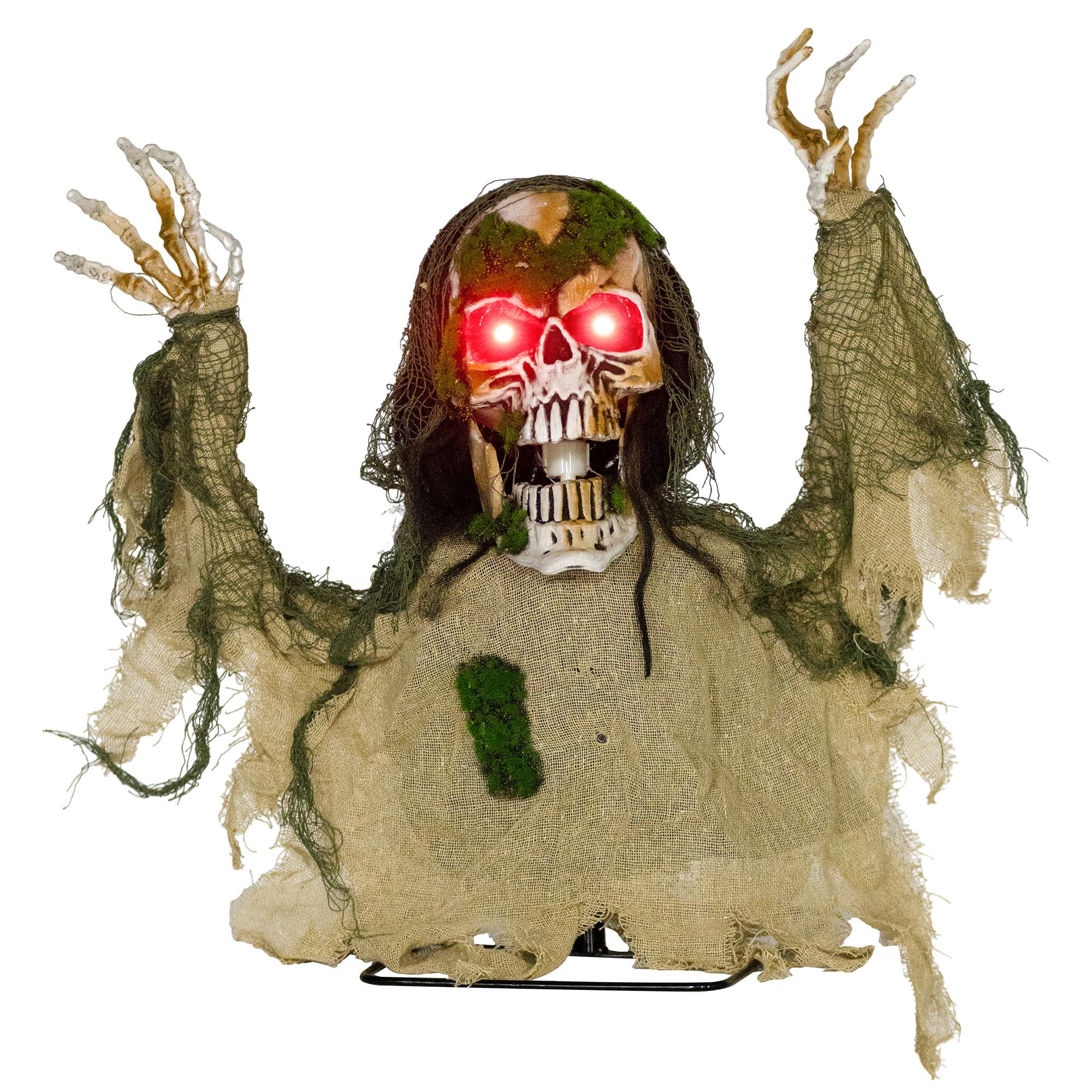 Khaki Animated Skeleton with Glowing Red LED Eyes