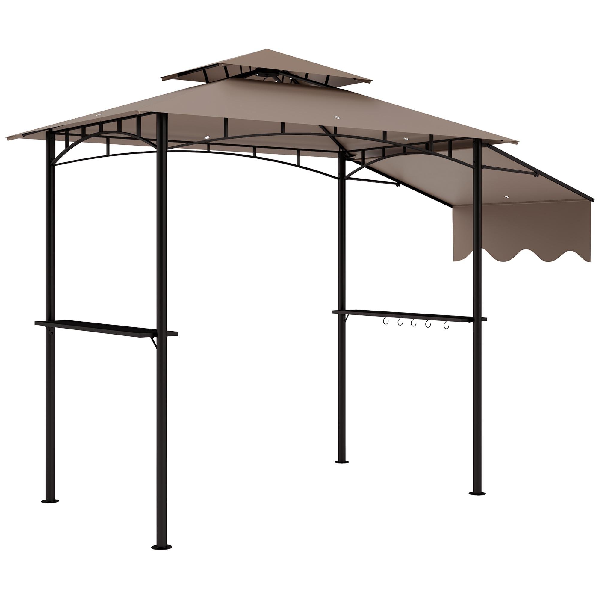 Khaki Metal Grill Gazebo, Double-Tier Canopy for BBQs