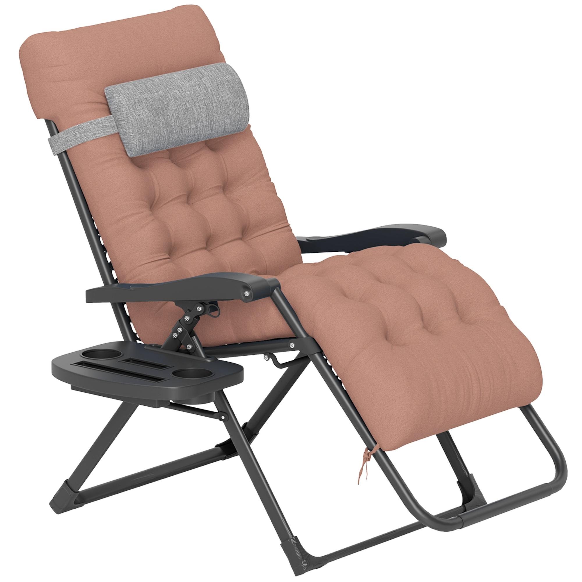 Khaki Padded Sun Lounger with Lockable Reclining Backrest