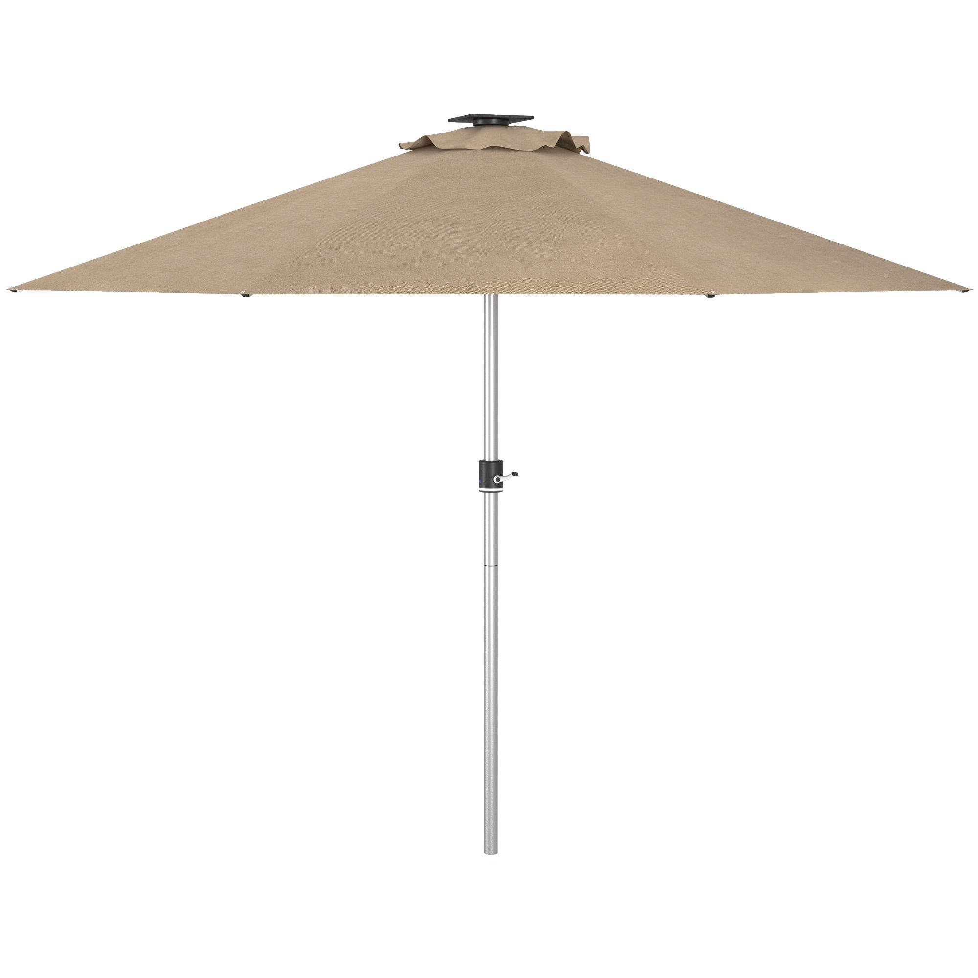 Khaki Lighted Patio Umbrella with Solar & USB Charging