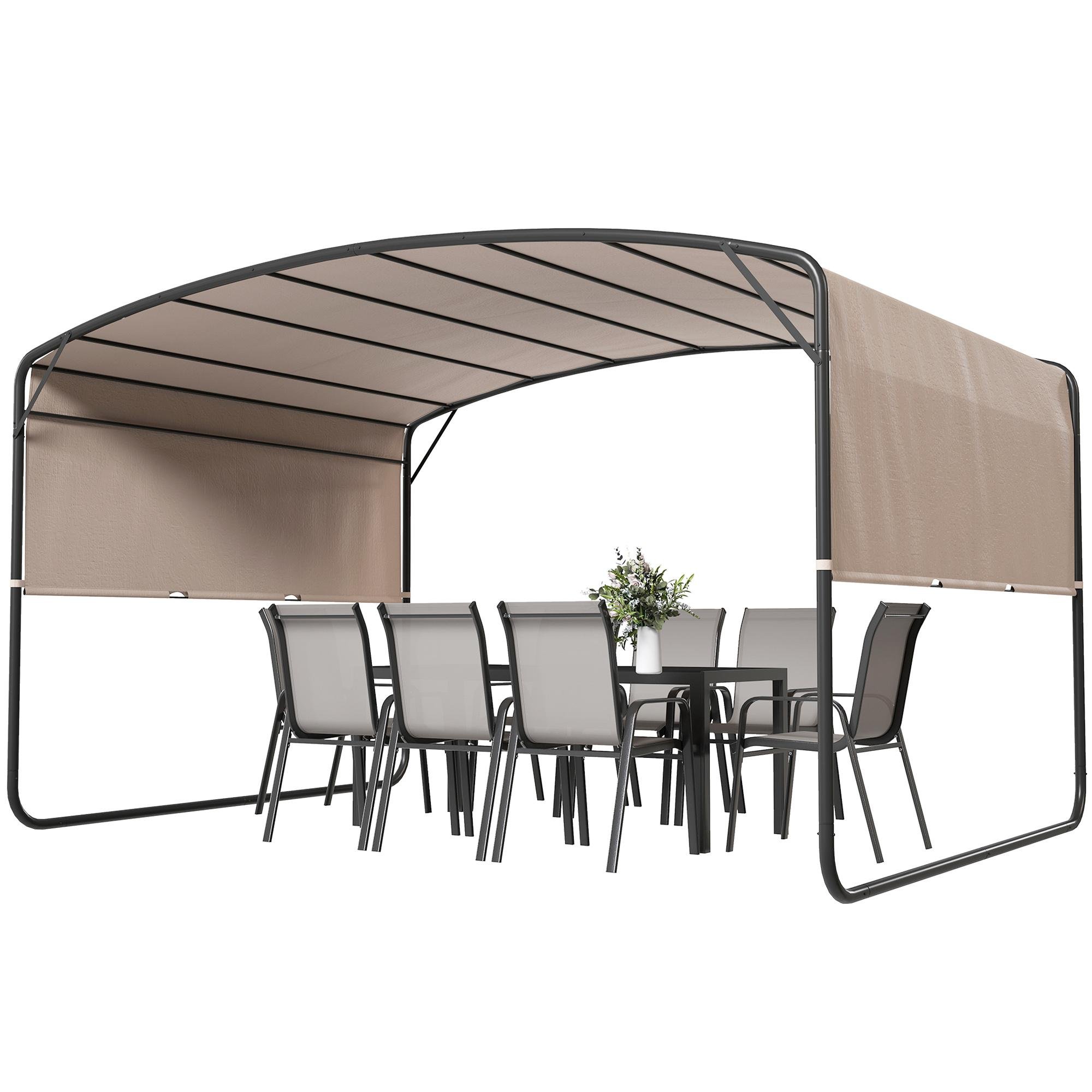 Khaki Metal Pergola with Sliding Canopy, 10 x 13 ft