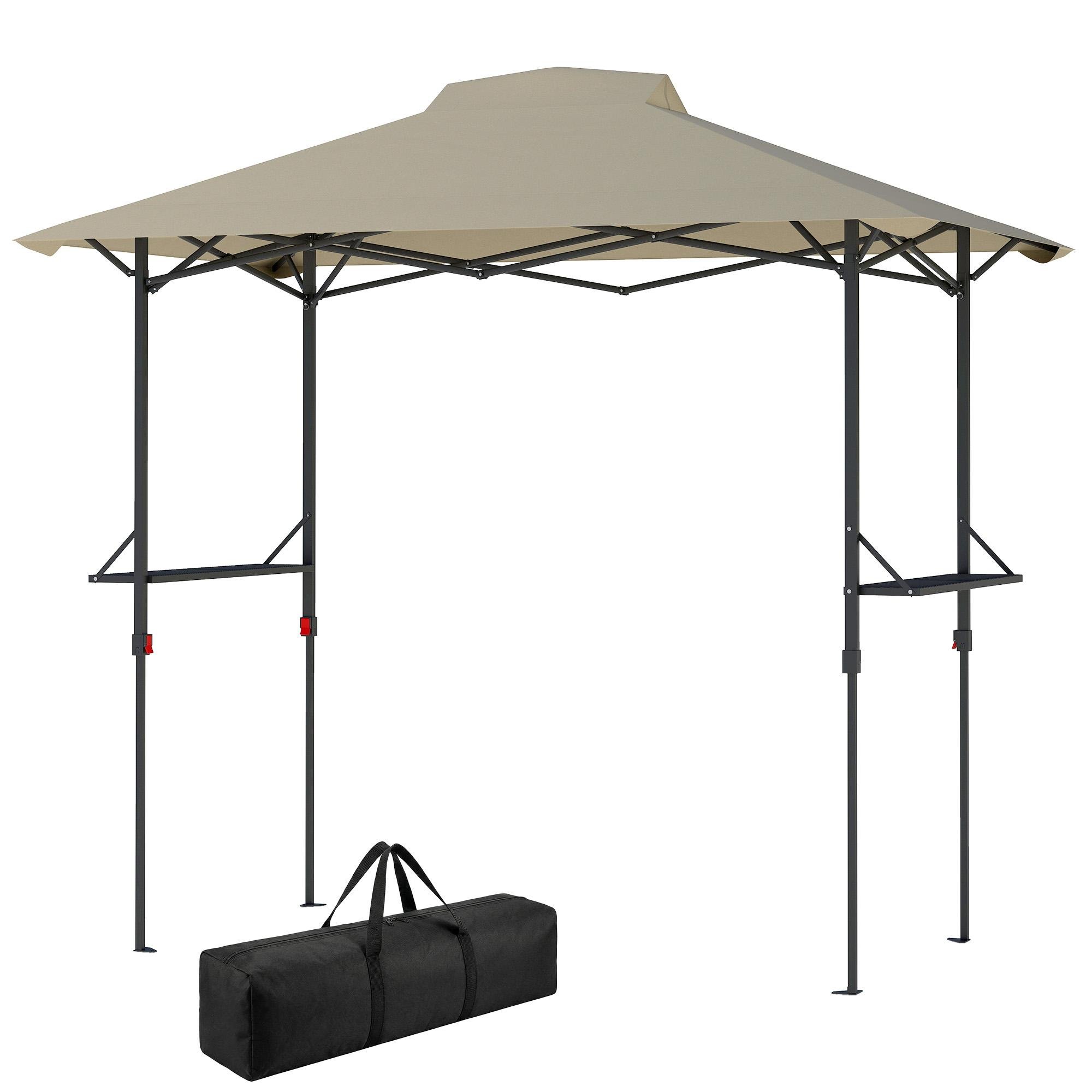 Khaki Grill Pop Up Canopy with Two Shelves, UPF 50+
