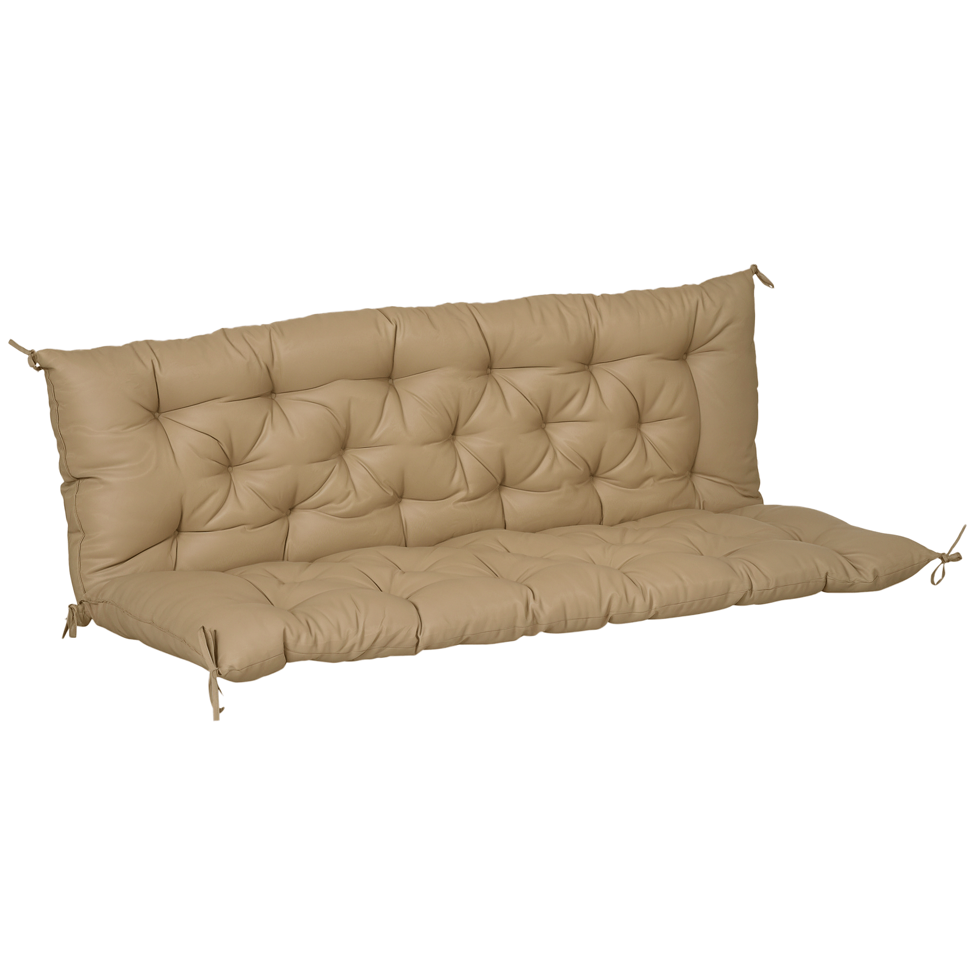 Khaki Three Seater Bench Cushion with Backrest, 59.1 in