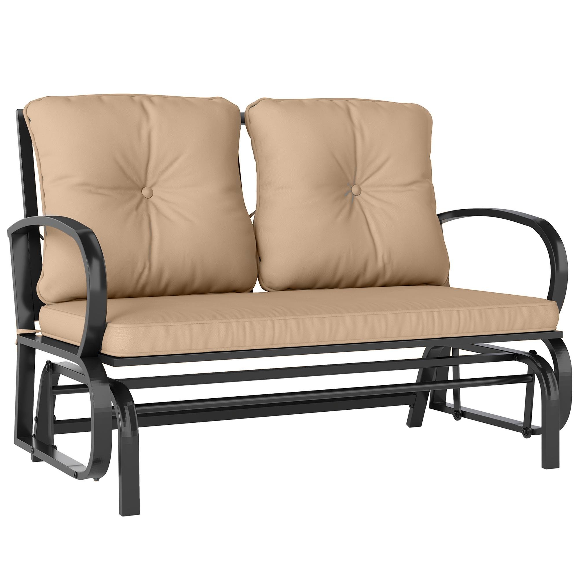 Khaki Steel Glider with Cushions for Two, 48-In.