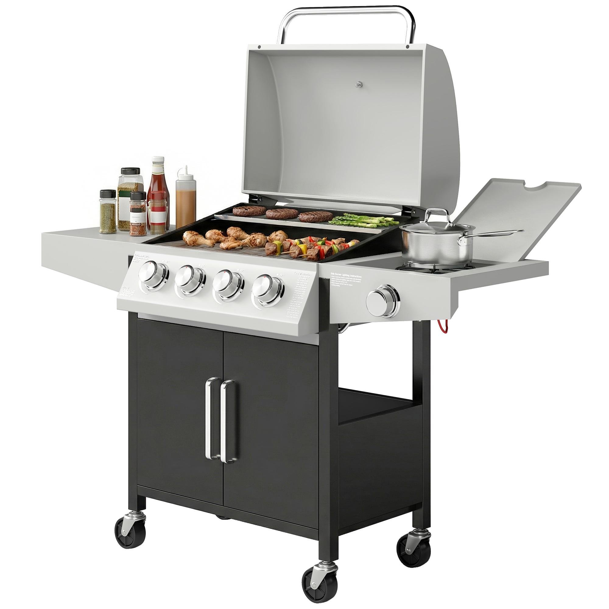 Large Silver Propane Gas Grill with Side Burner