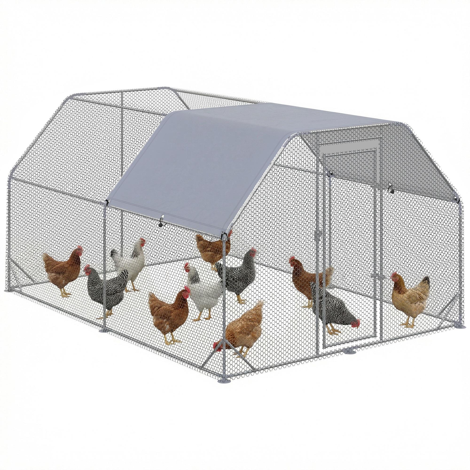 Large Silver Poultry Run with Cover, 10-12 Chickens