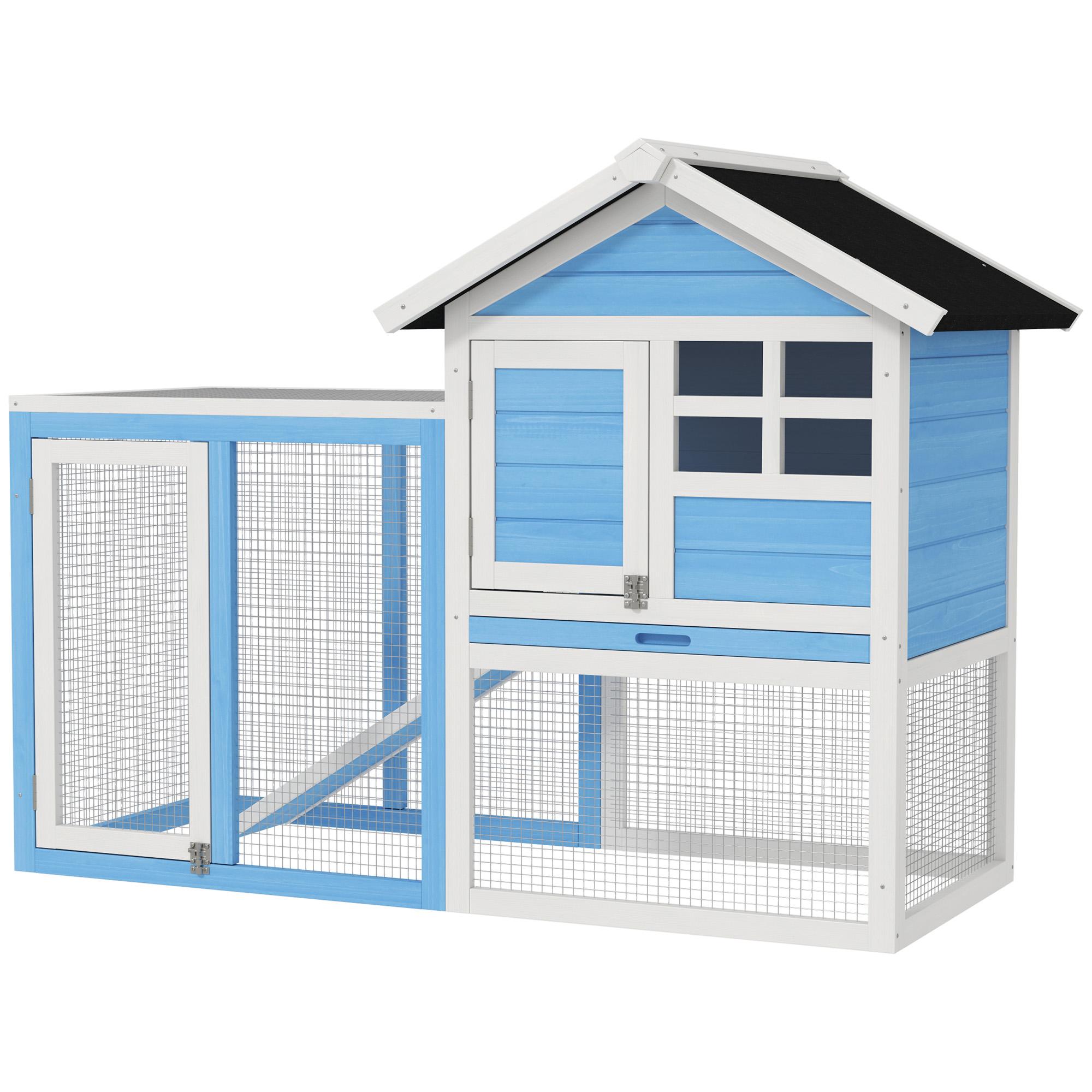 Light Blue Rabbit Hutch With Outdoor Run, 49 Inch